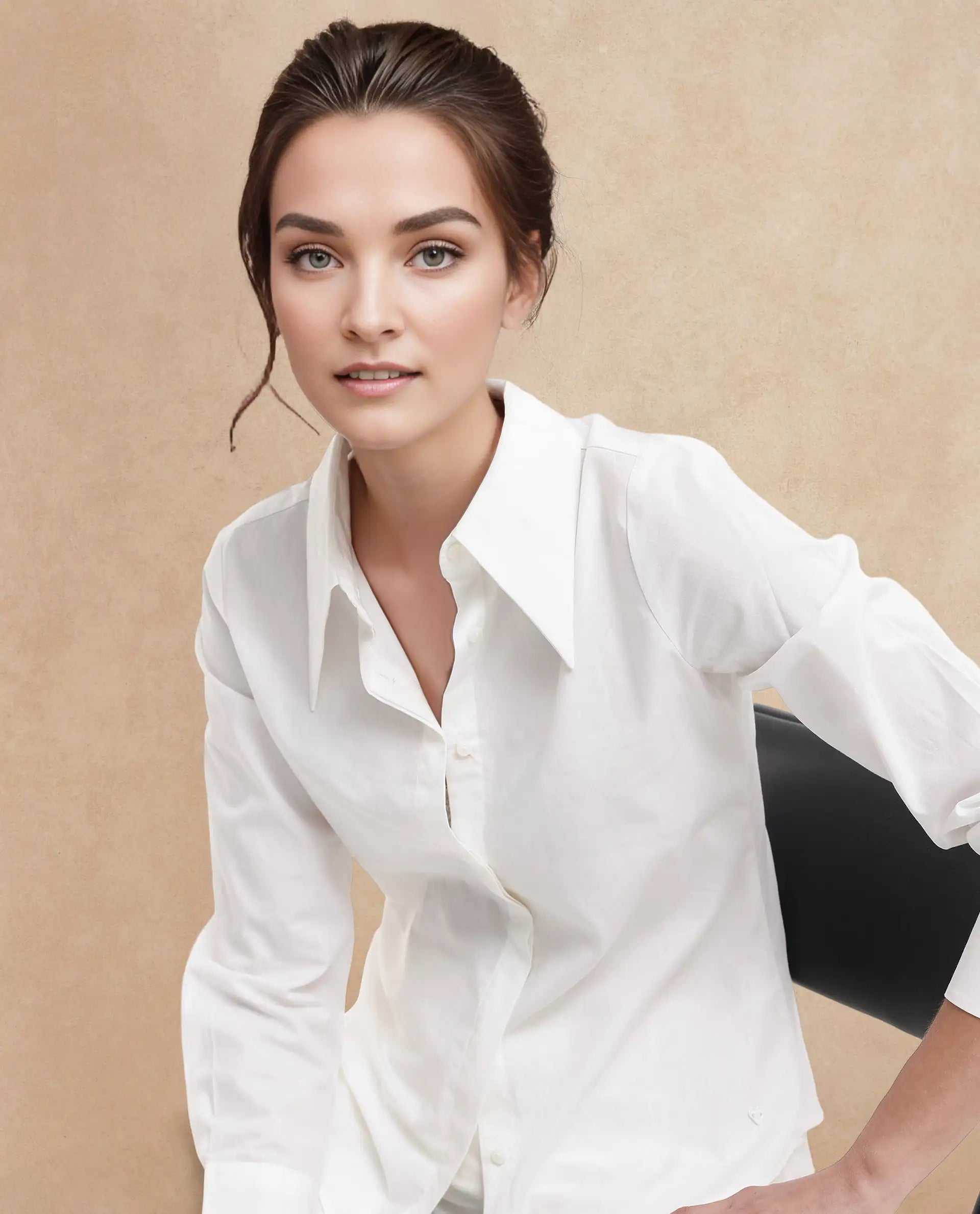 Rareism Women Ceos White Cuffed Sleeve Collared Neck Plain Top