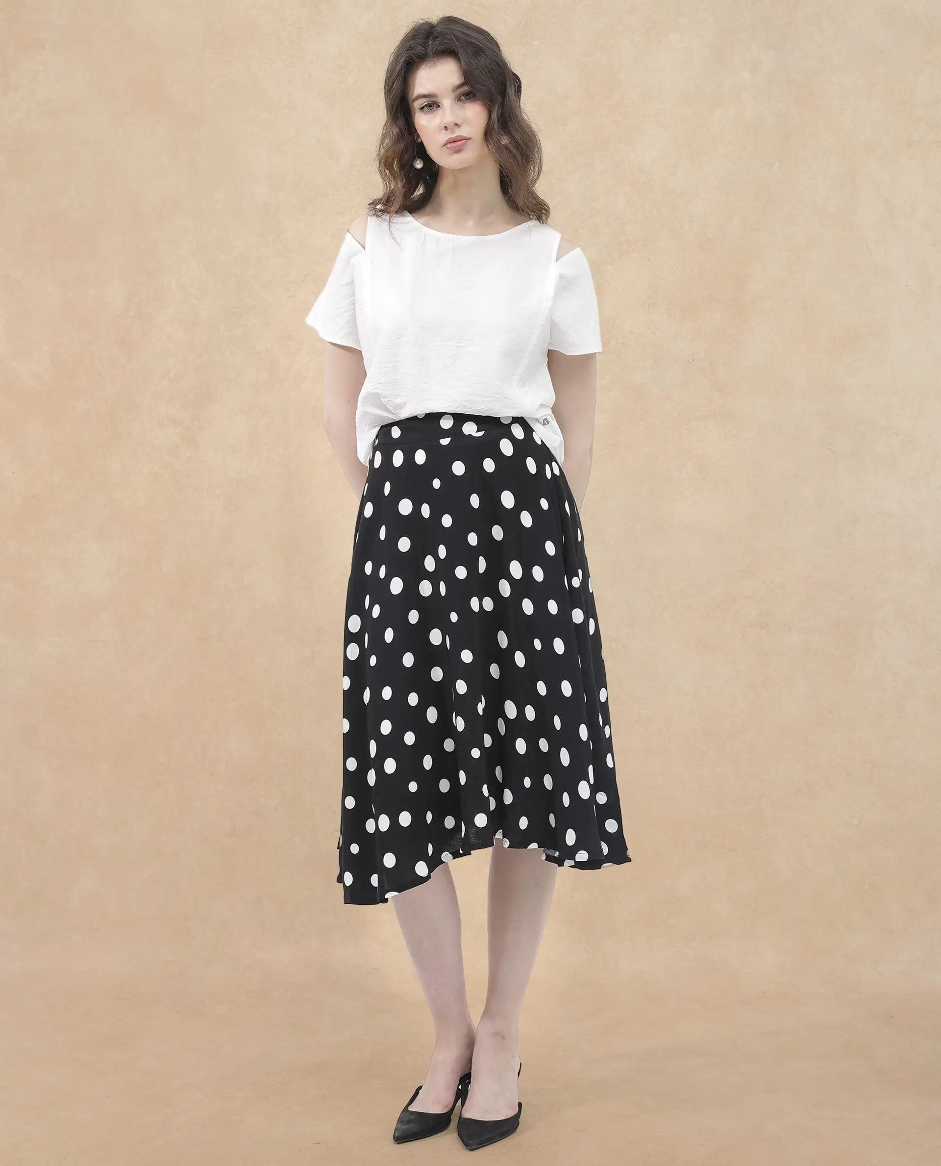 Rareism Women Chabert White Rayon Nylon Fabric Cap Sleeve Round Neck Solid Regular Length Top