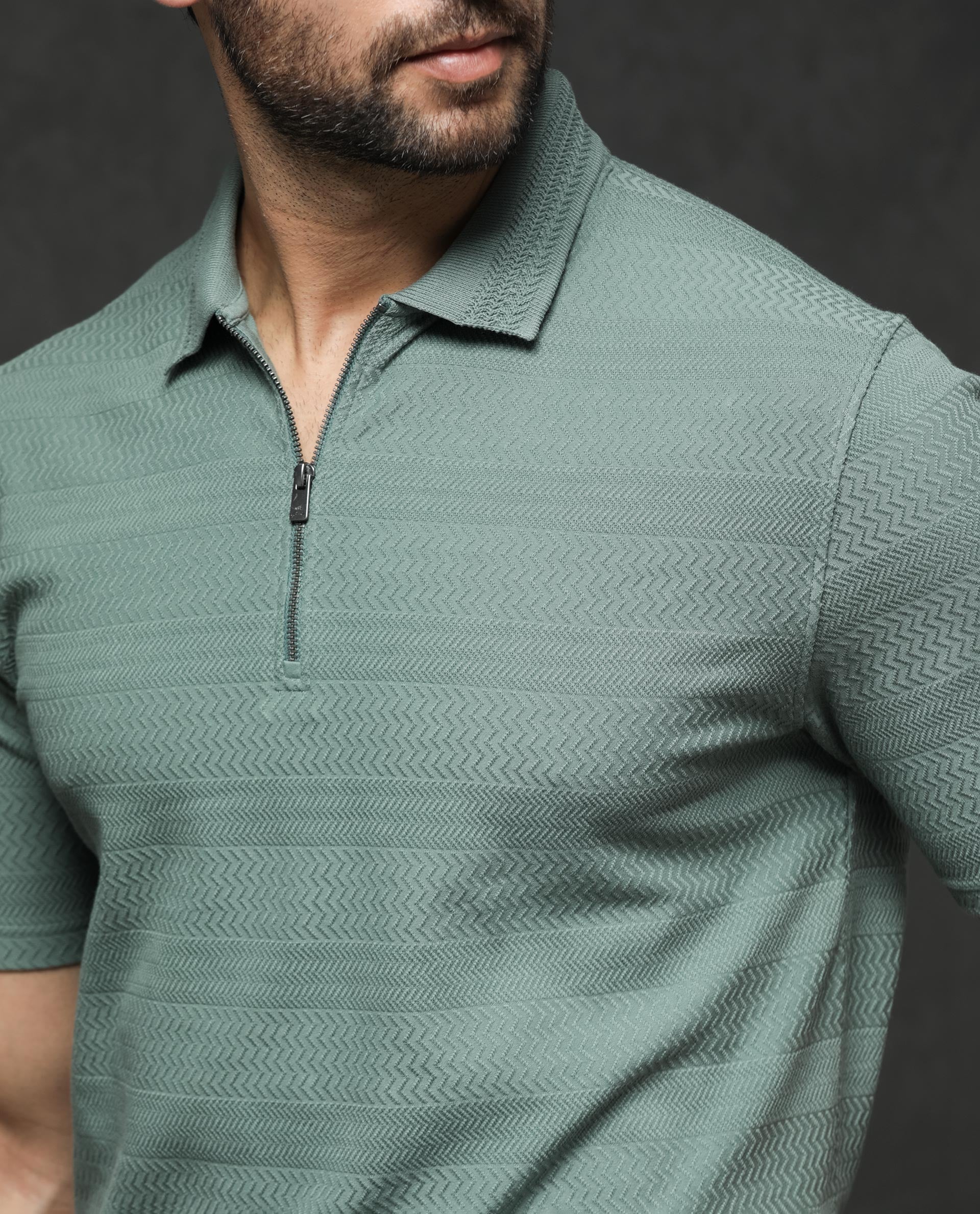 Rare Rabbit Mens Clion Dusky Green Short Sleeve Jacquard Polo T-Shirt