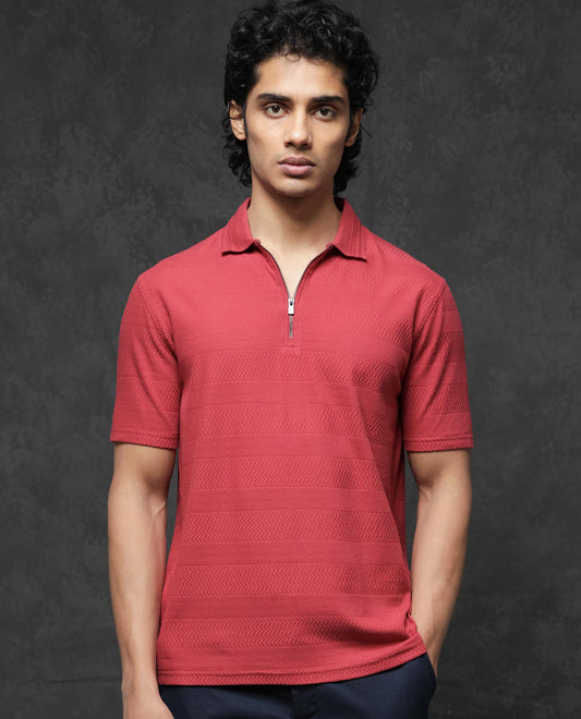 Rare Rabbit Mens Clion Red Short Sleeve Jacquard Polo T-Shirt