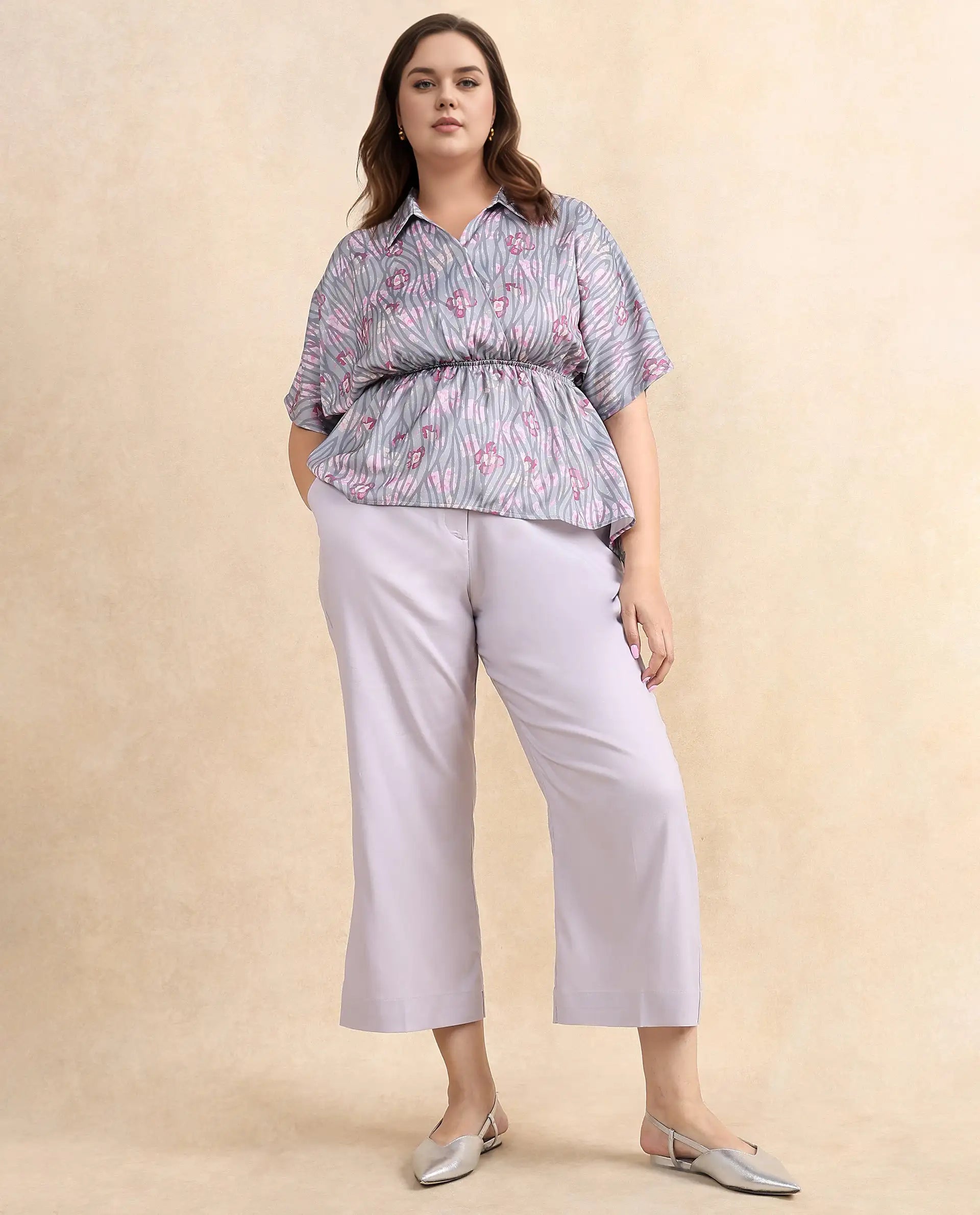 Rareism Women Copa Dusky Multi Satin Kimono Sleeve Jonny Collar Floral Print Top