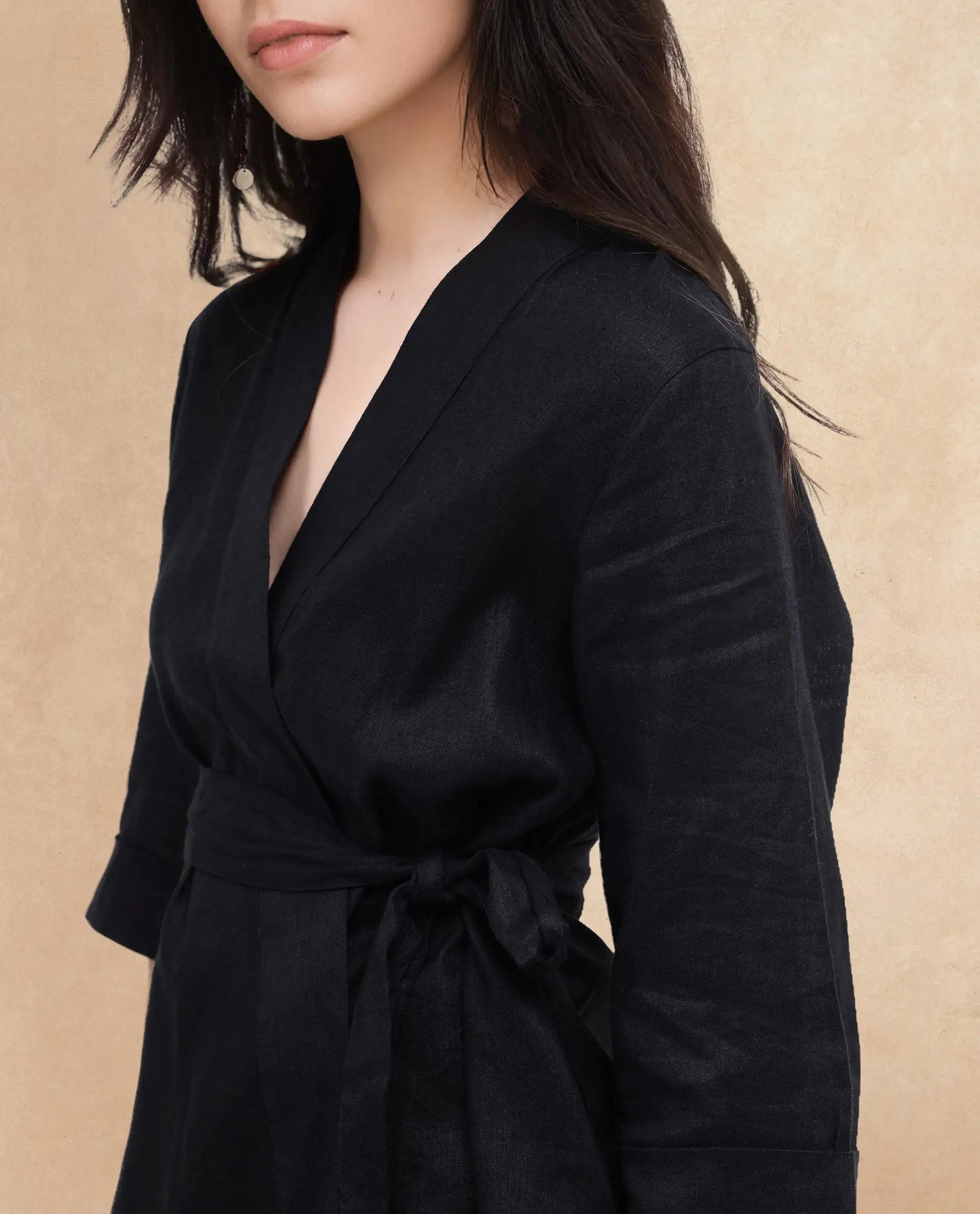 Rareism Women Costa-T Black Cotton Linen Fabric Regular Sleeves Collared Neck Solid Regular Length Top