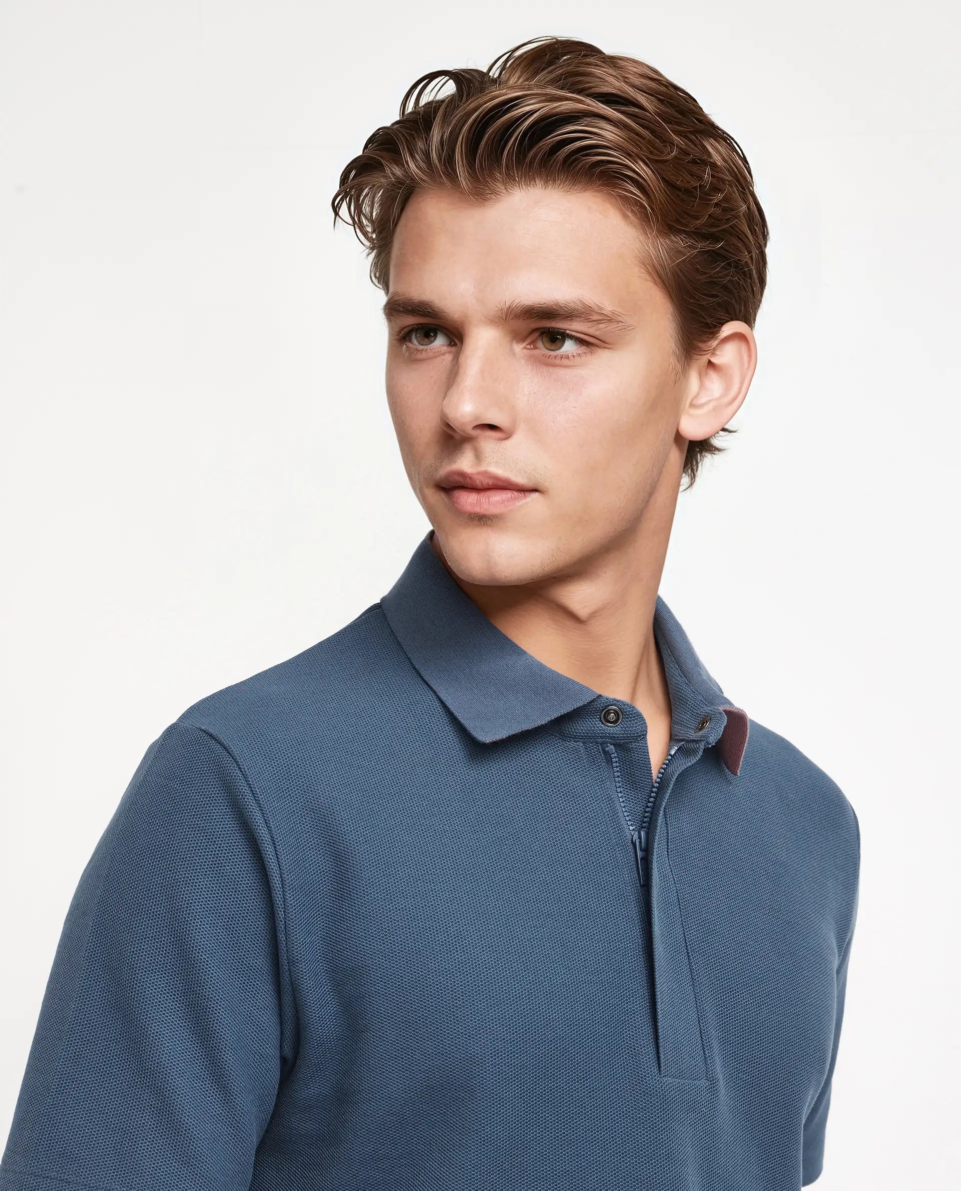 Rare Rabbit Men Crin Blue Cotton Fabric Short Sleeve Collared Neck Zipper Closure Plain Polo