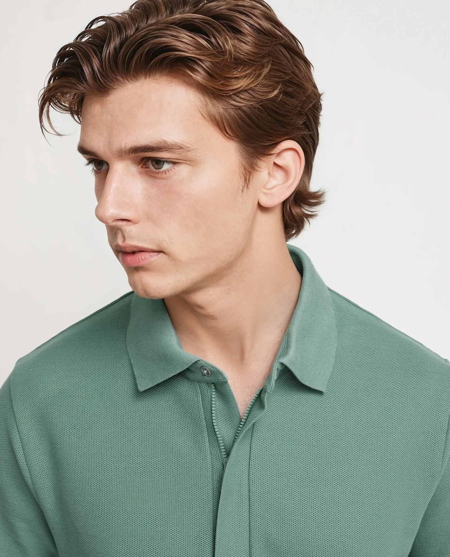 Rare Rabbit Men Crin Light Green Cotton Fabric Short Sleeve Collared Neck Zipper Closure Plain Polo