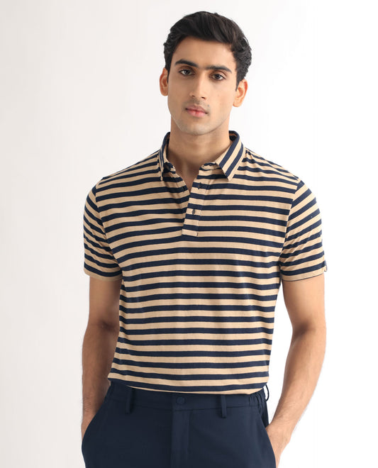 RARE RABBIT MEN'S CROSSINGS NAVY POLO SHORT SLEEVES COTTON FABRIC SOLID PRINT