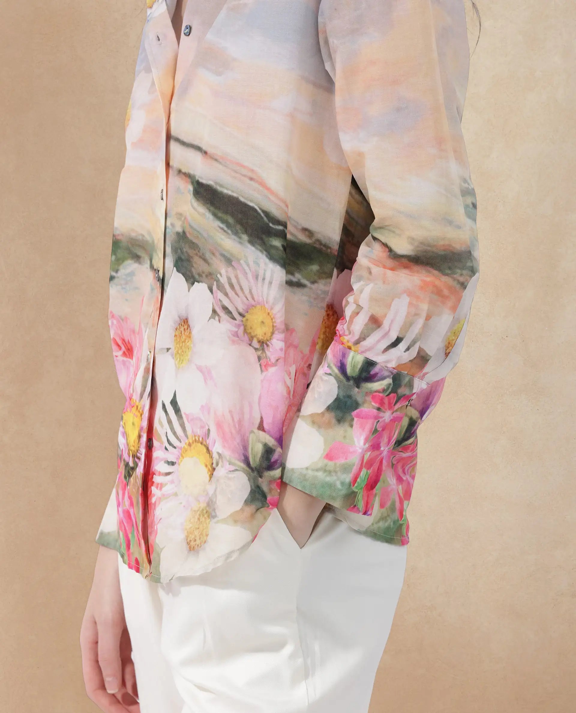 Rareism Women Cyno Multi Cotton Fabric Full Sleeve Collared Neck Floral Print Regular Length Shirt