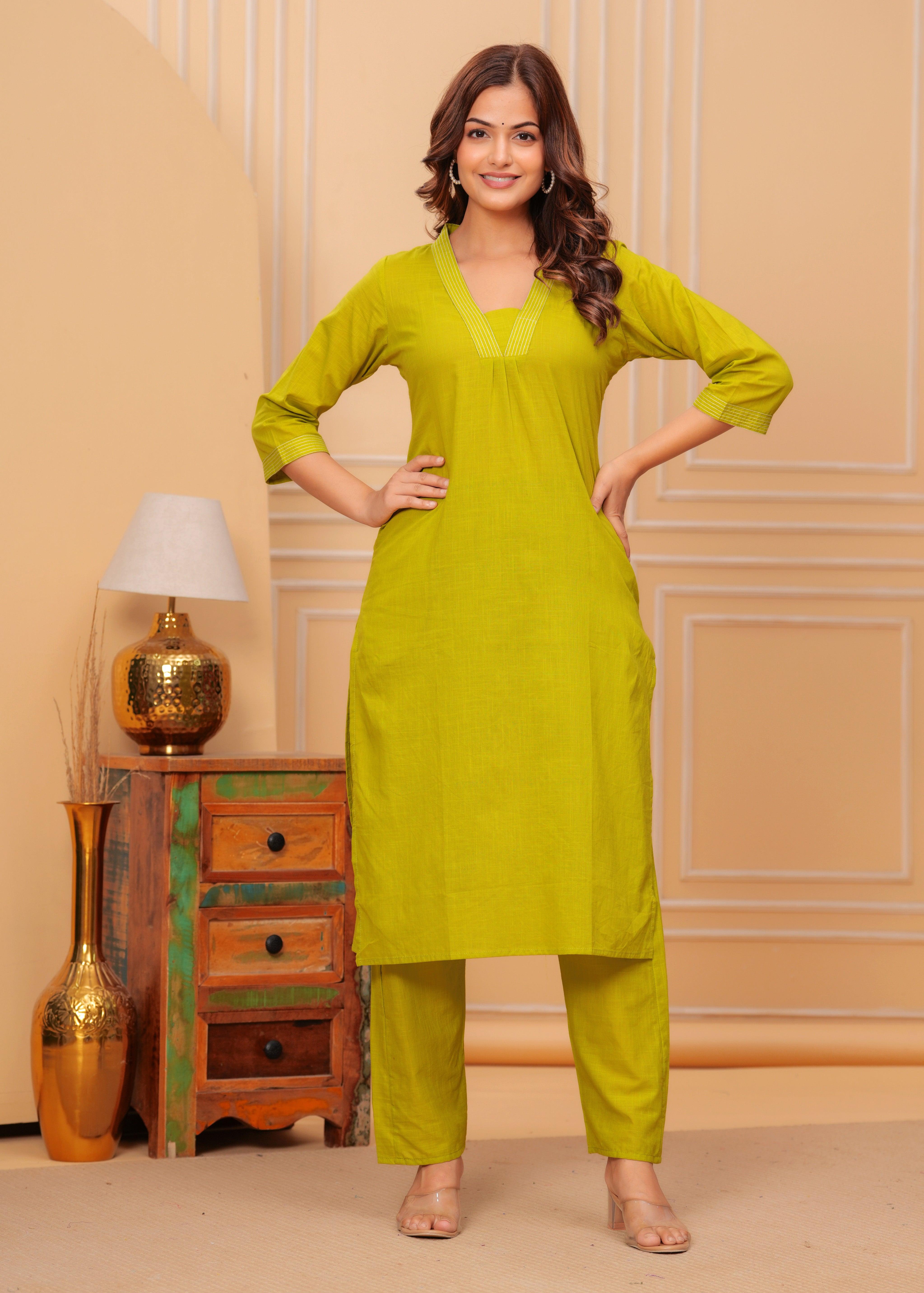 Mustard Yellow Cotton Slub Kurta and Pant Set