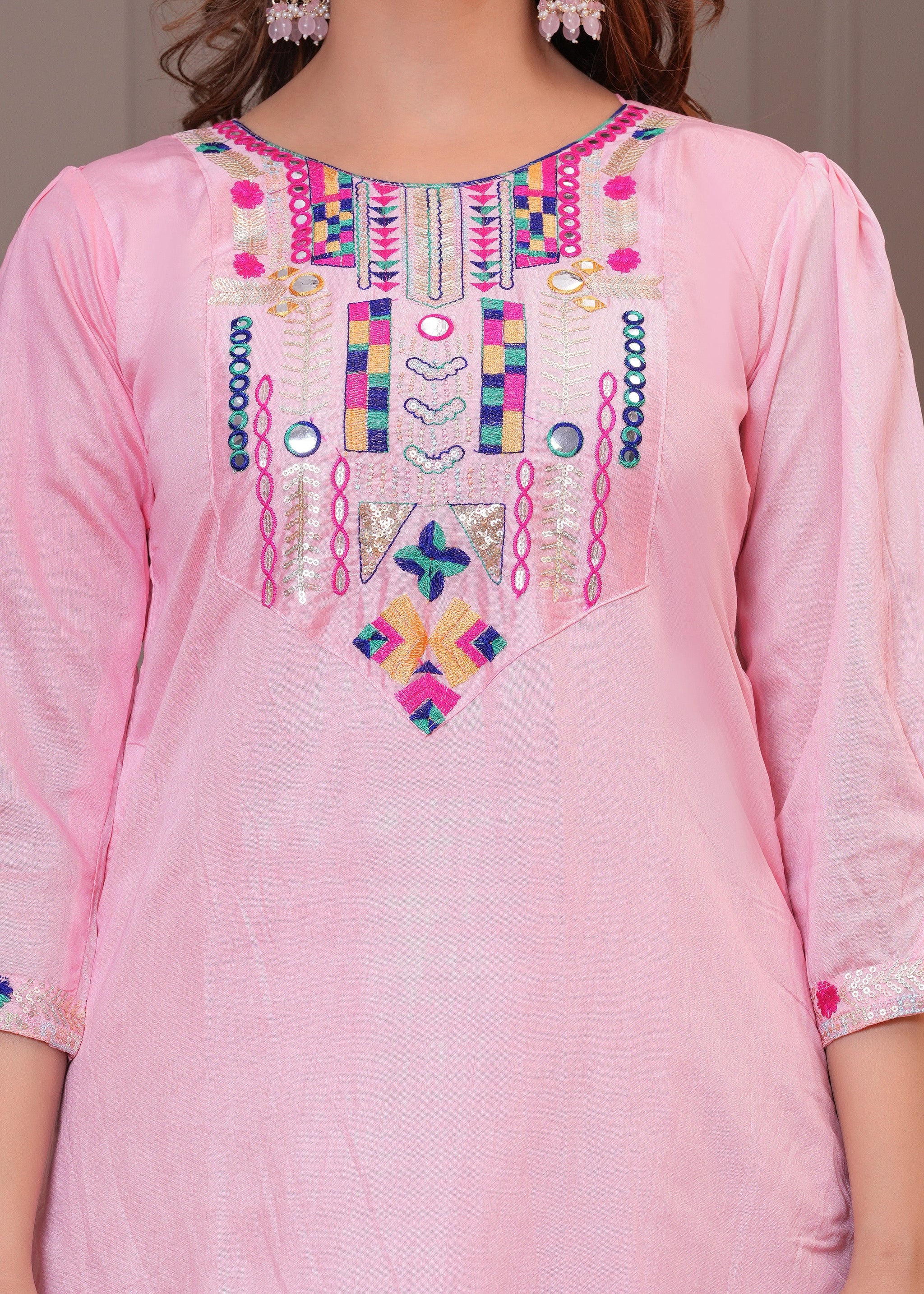 Light Pink Embroidered Chanderi Suit Set with Dupatta