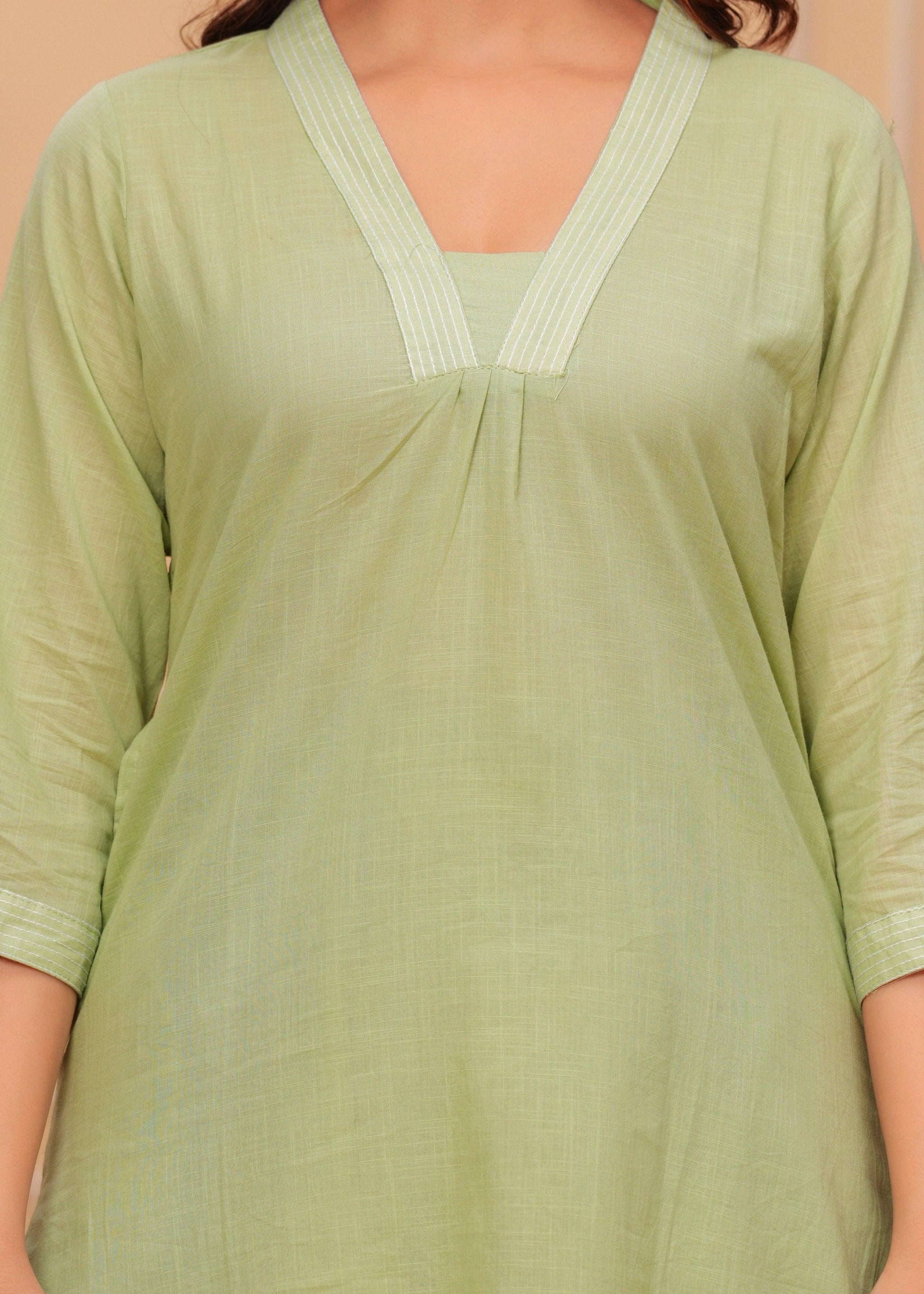 Green Mist Cotton Slub Kurta and Pant Set