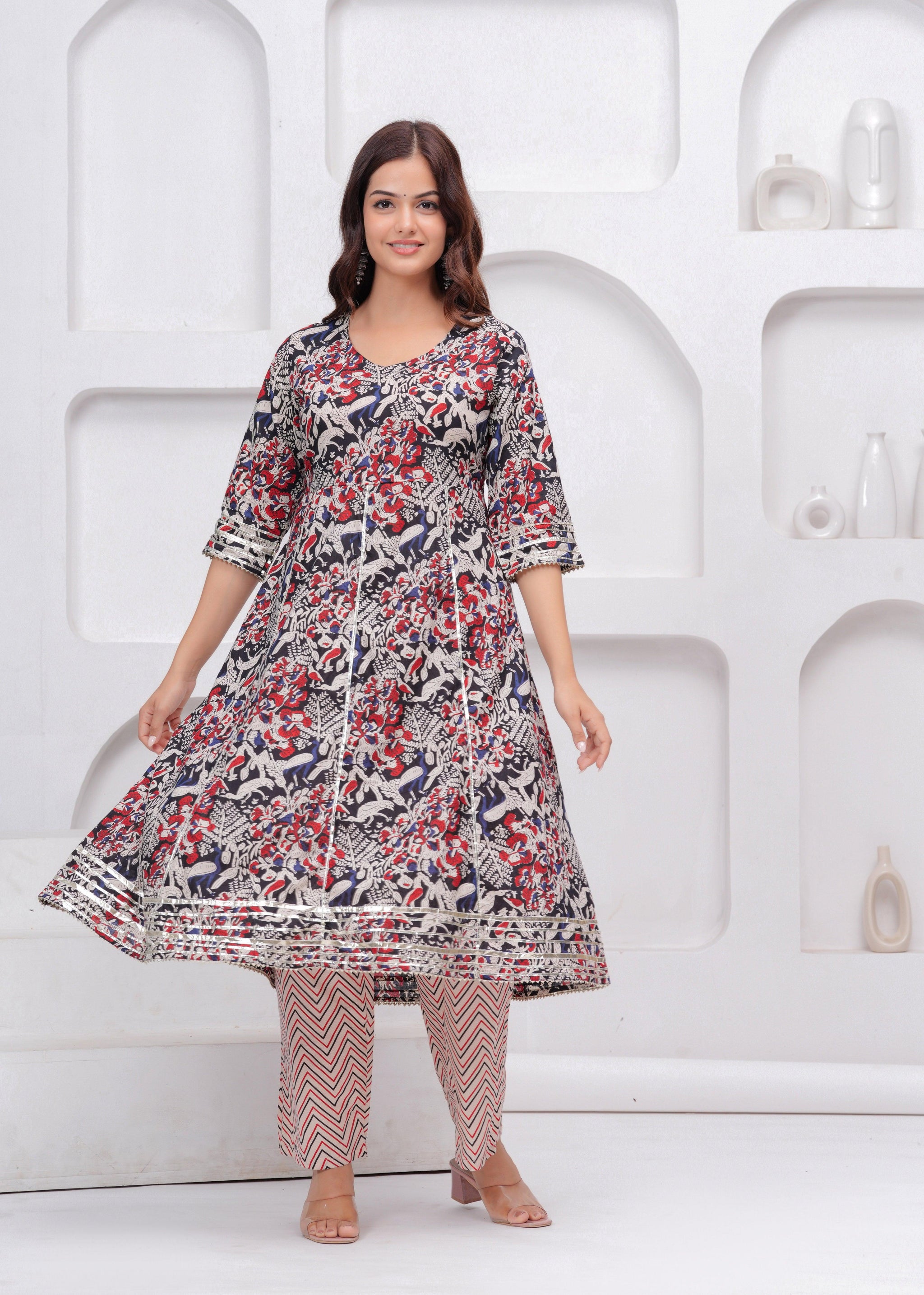 Hand block Gota Patti Cotton Suit Set with Dupatta