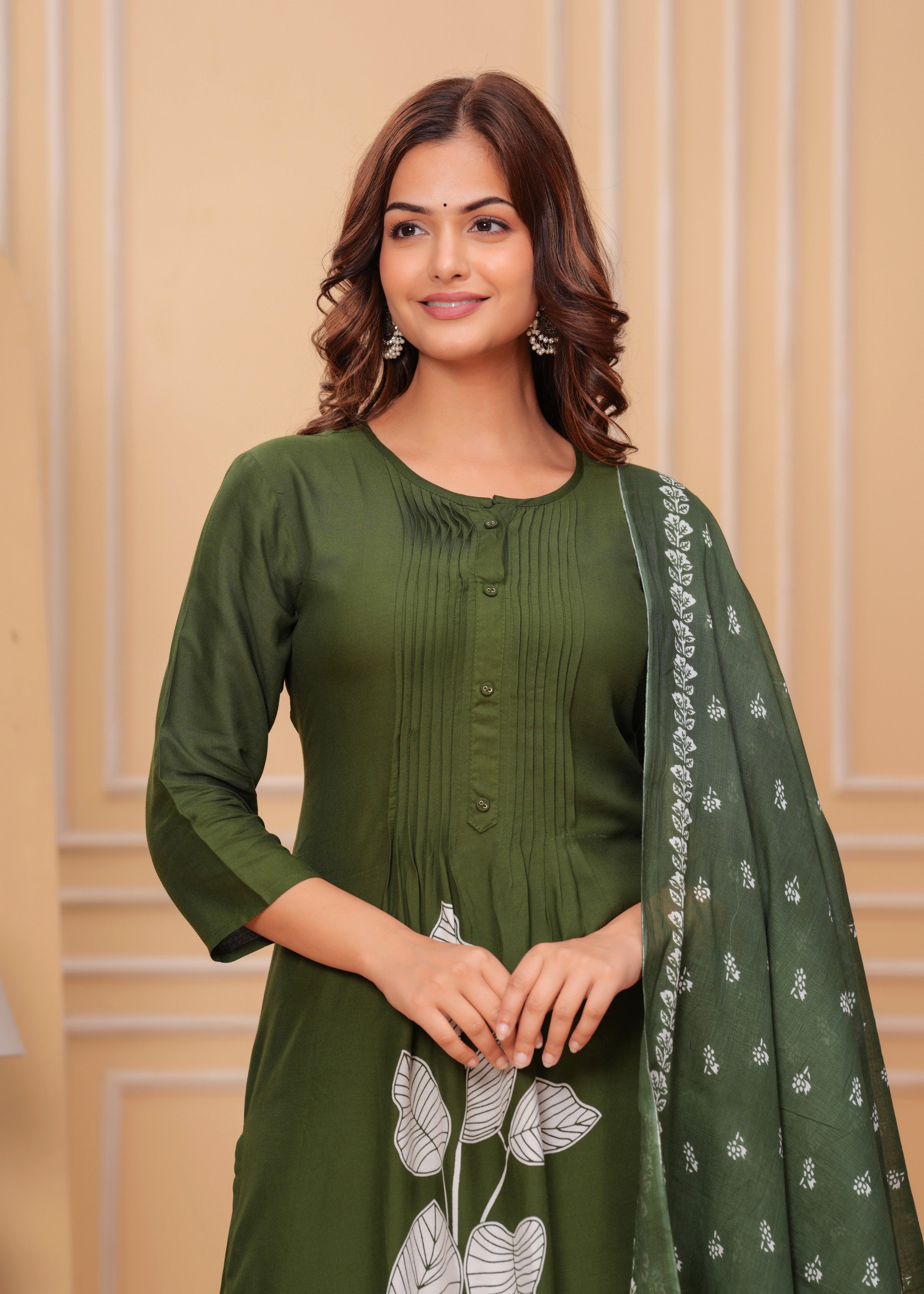 Camo Green Printed Rayon Suit Set