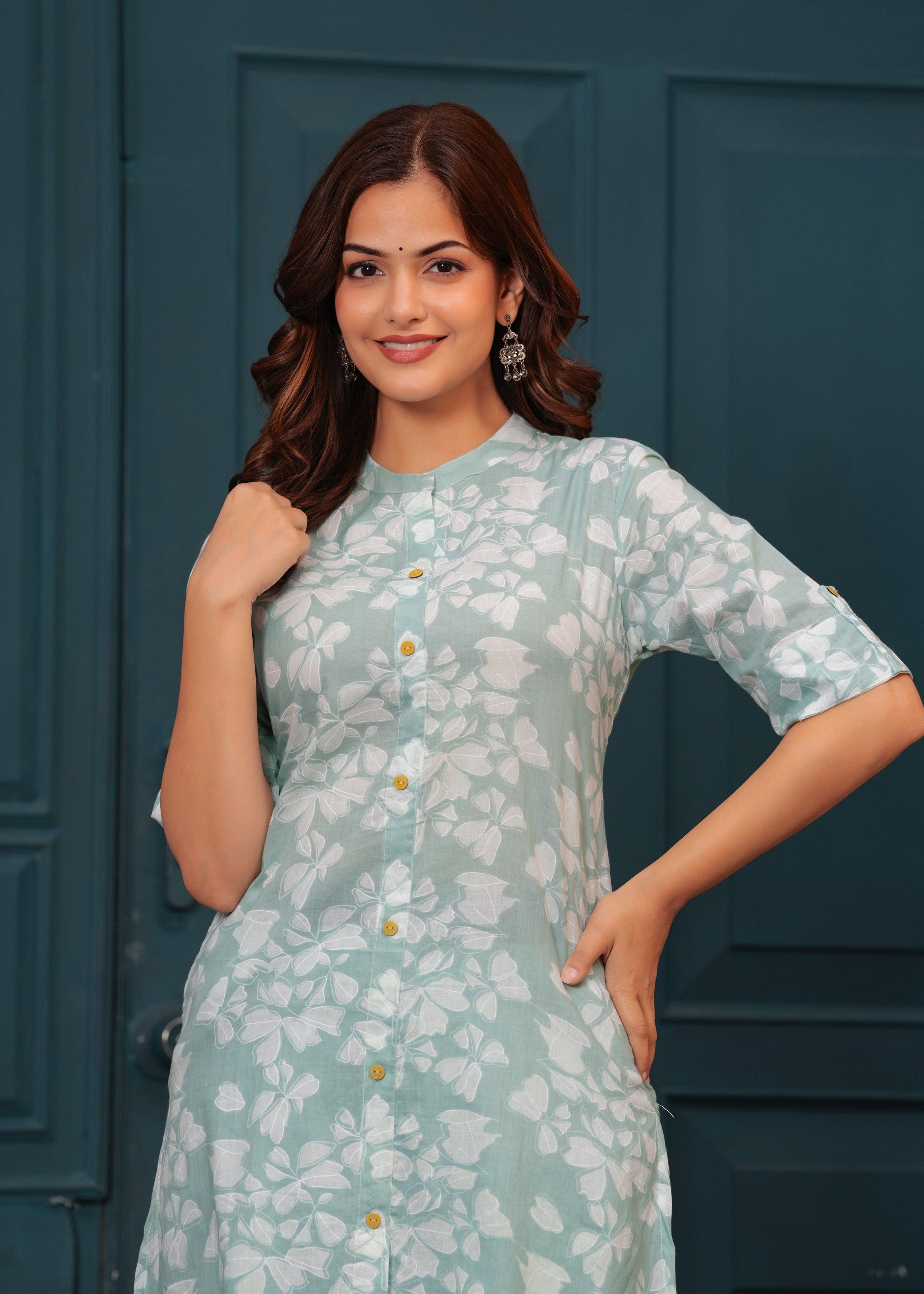 Grey Cloud Floral Printed Rayon Kurta and Pant Set