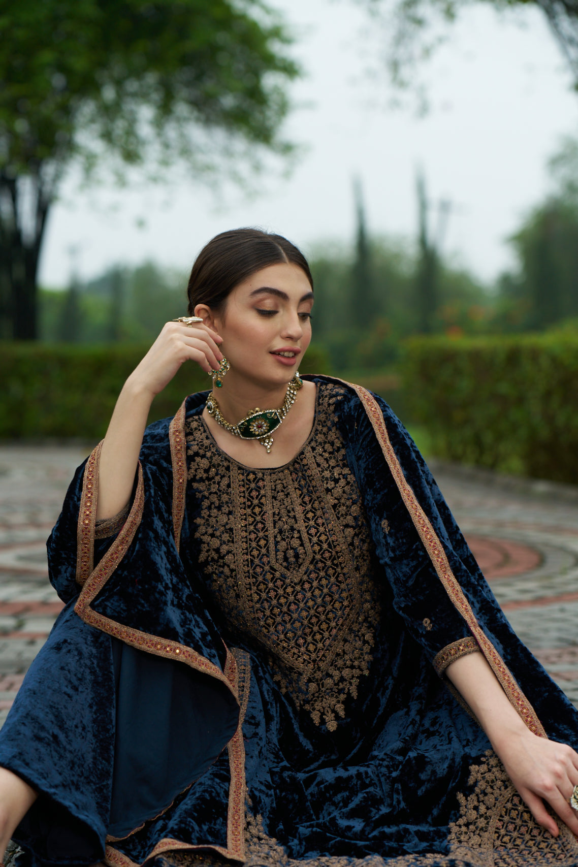 Dark Blue Designer Velvet Pakistani Suit Set