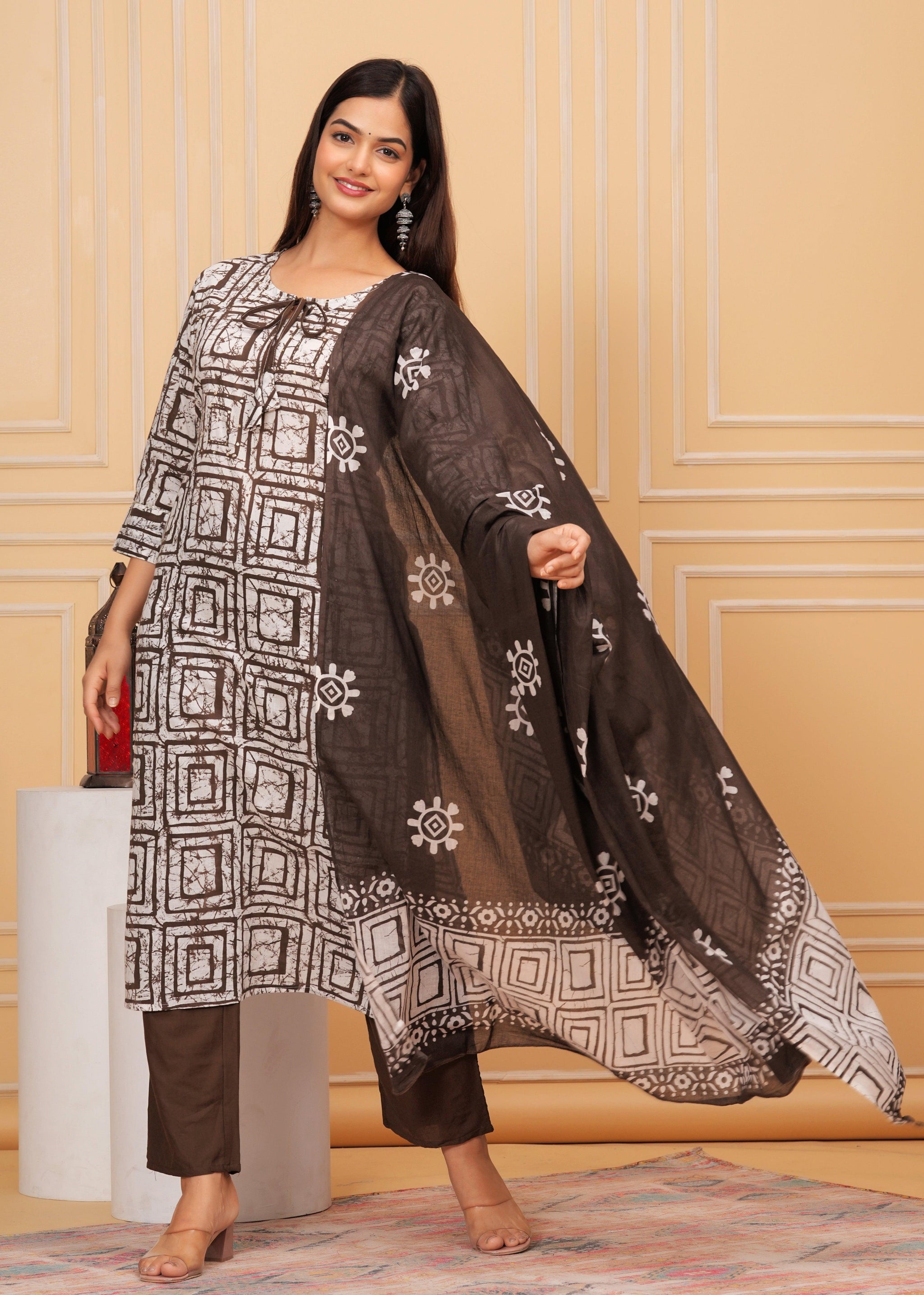 Sequence Hand Work Cotton Suit Set With Printed Dupatta