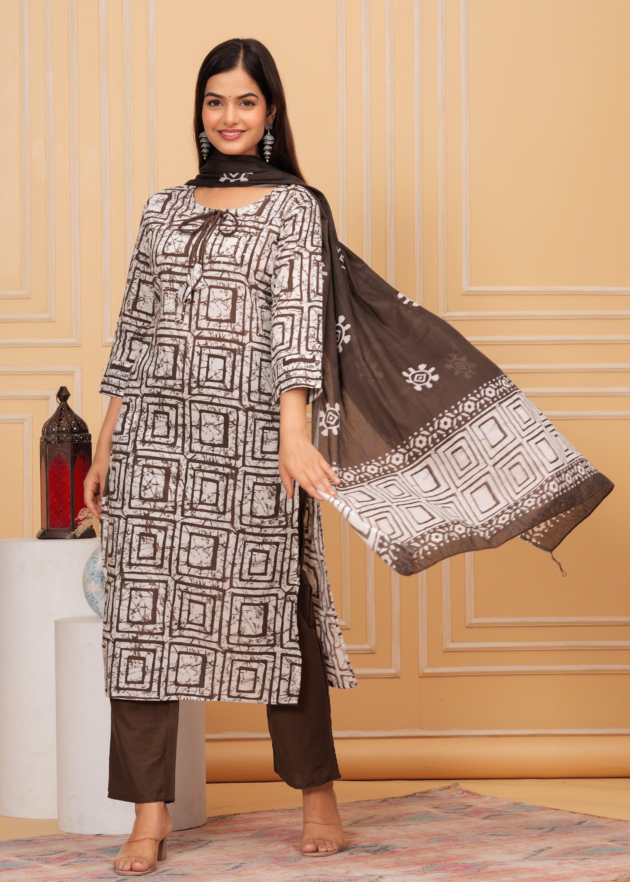 Sequence Hand Work Cotton Suit Set With Printed Dupatta