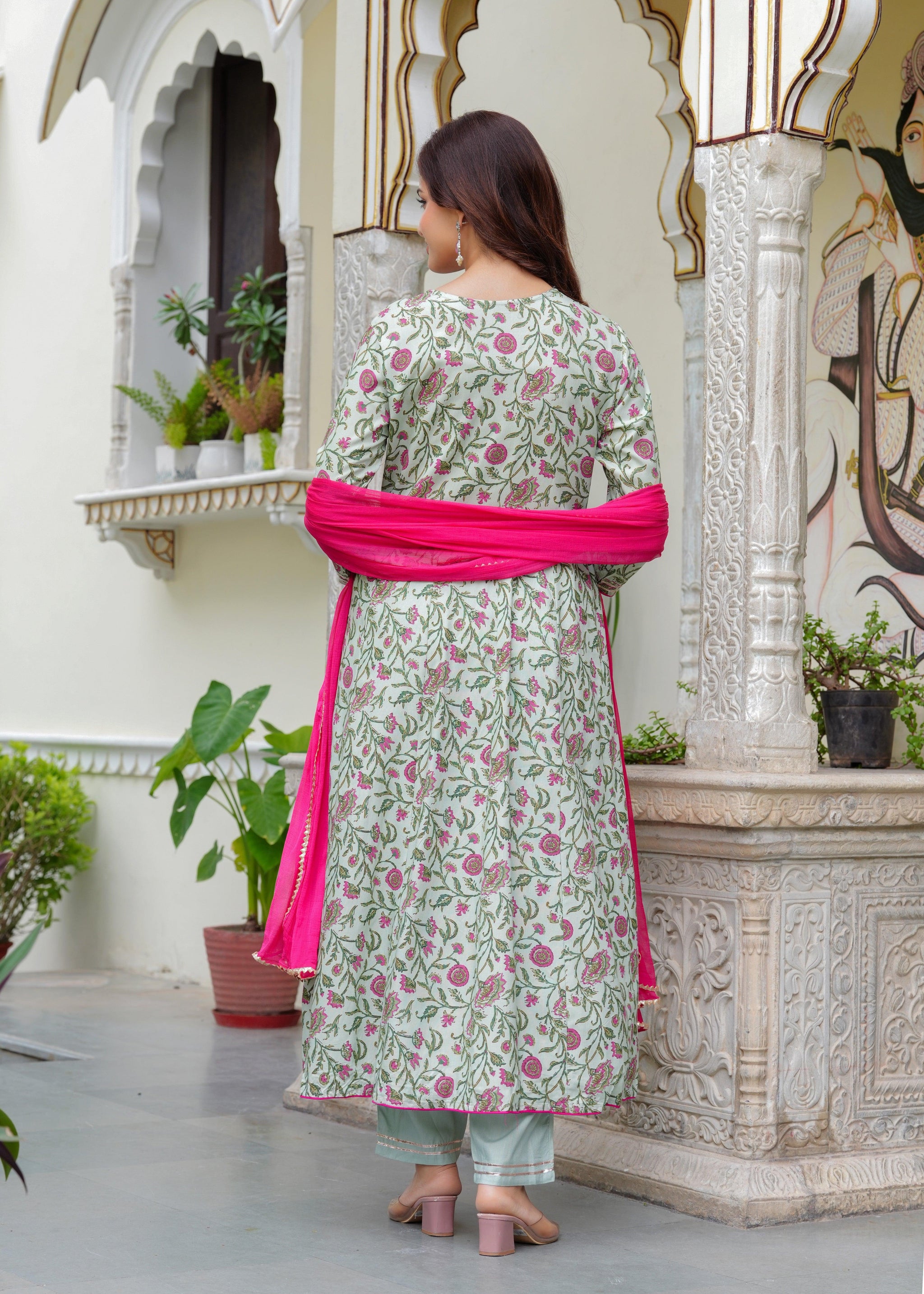 Tealish Green Embroidered Anarkali Suit Set with Georgette Dupatta