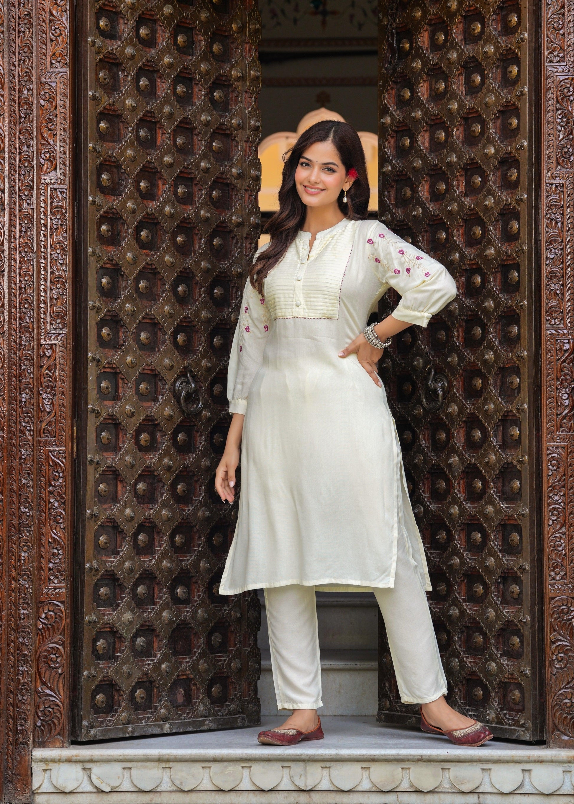 Embroidered Rayon Kurta and Pant Set