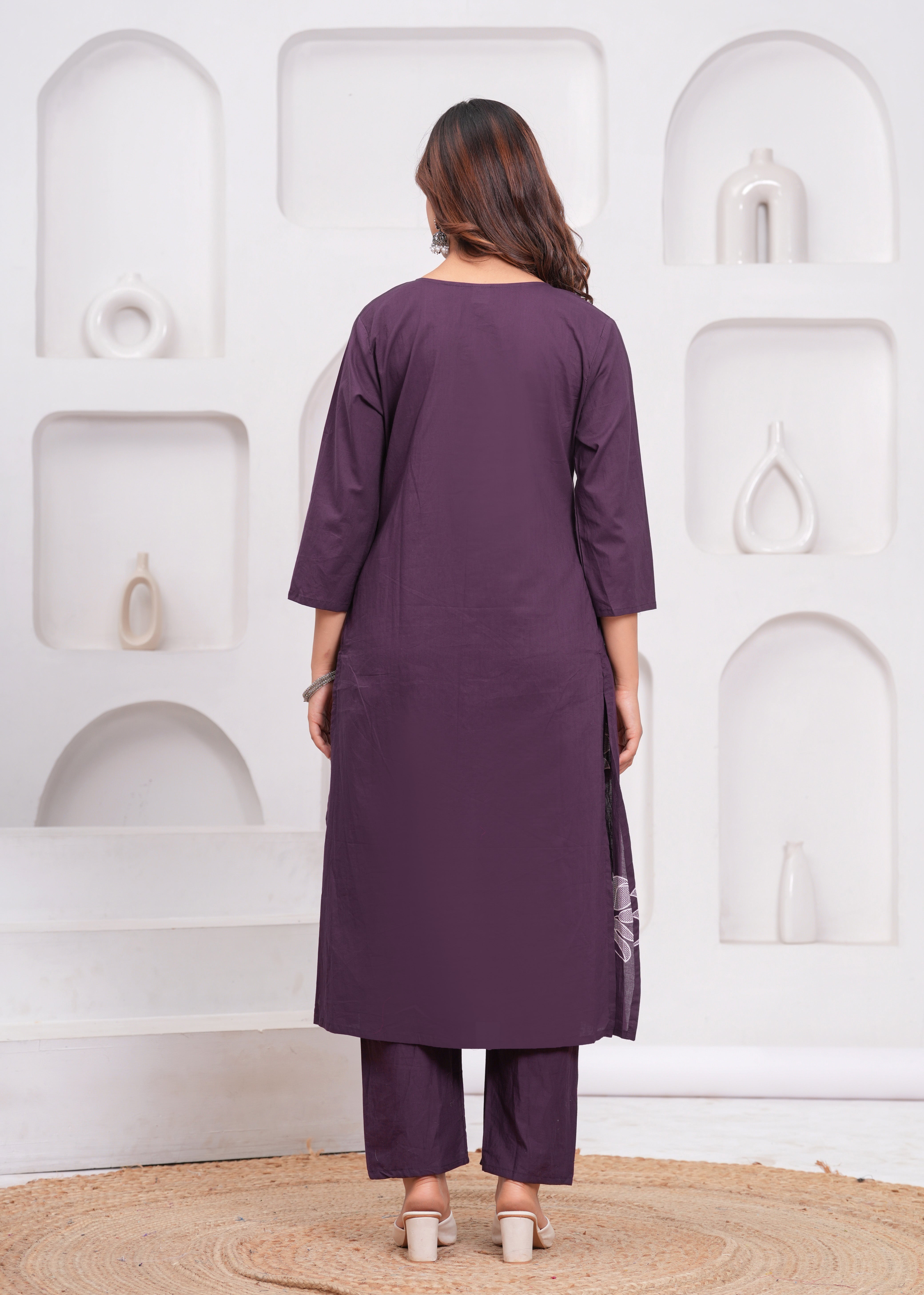 Grape Printx Work Cotton Suit Set with Dupatta