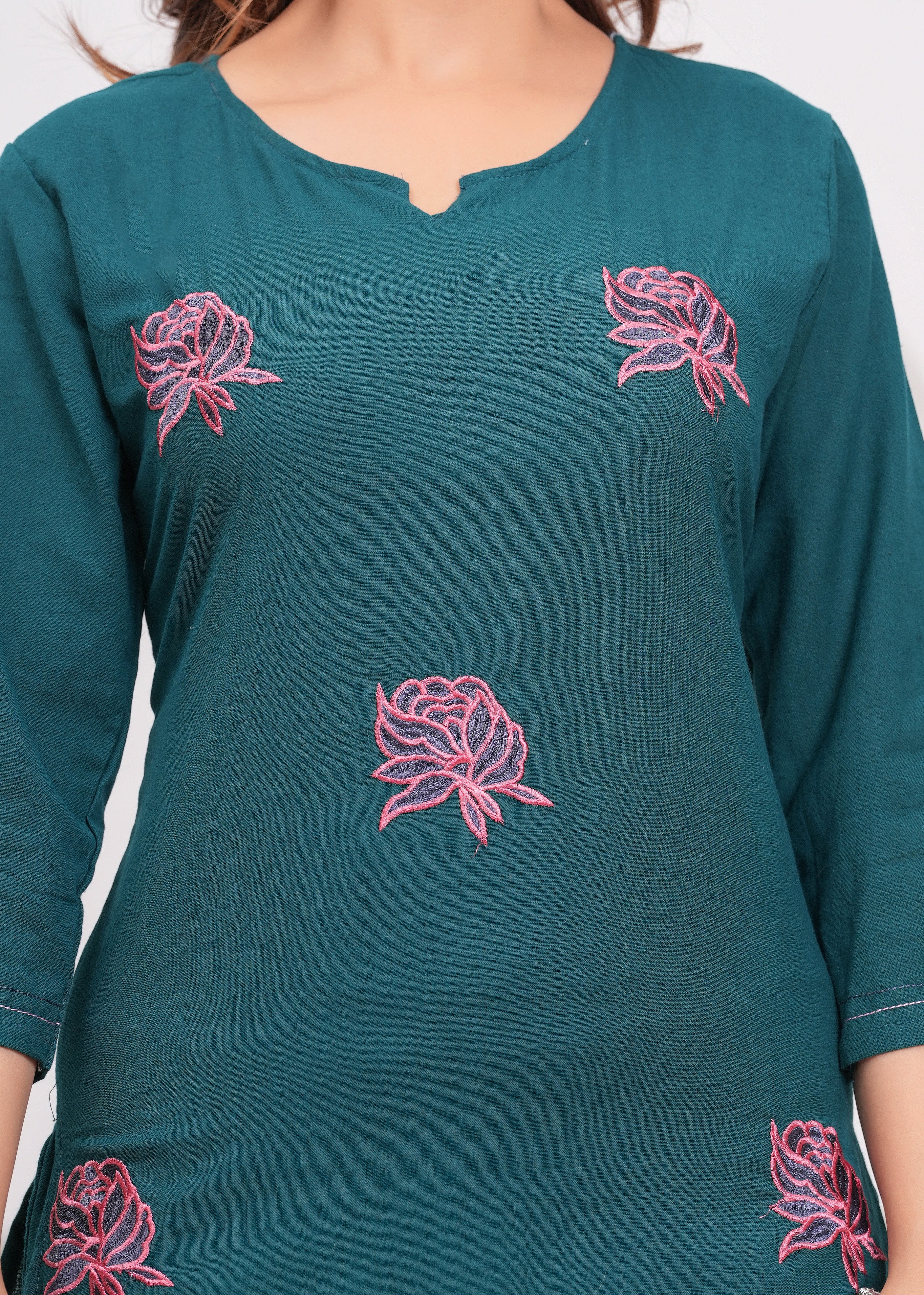 Sea Turtle Green Embroidered Cotton Flex Suit Set with Dupatta