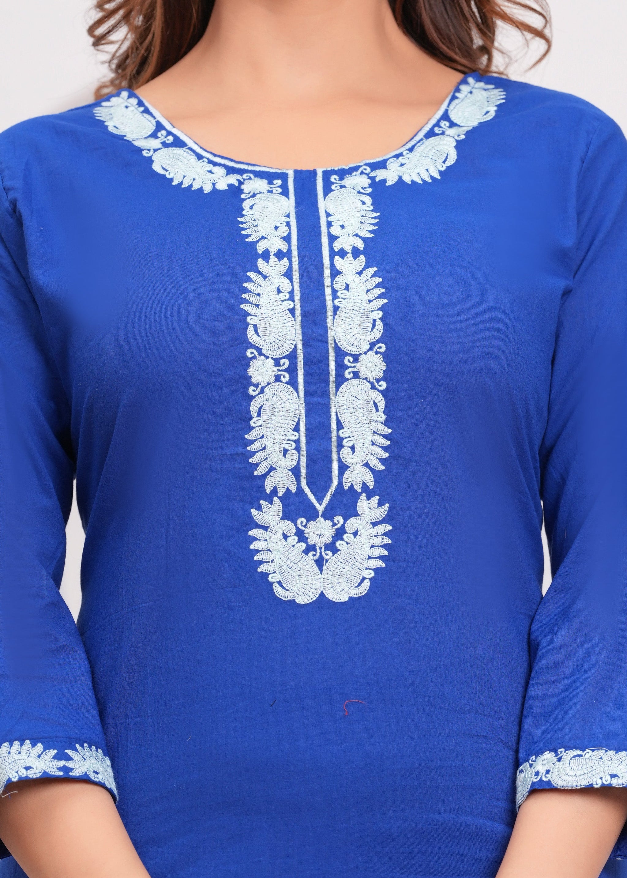 Lapis Blue Embroidered Cotton Suit Set with Dupatta