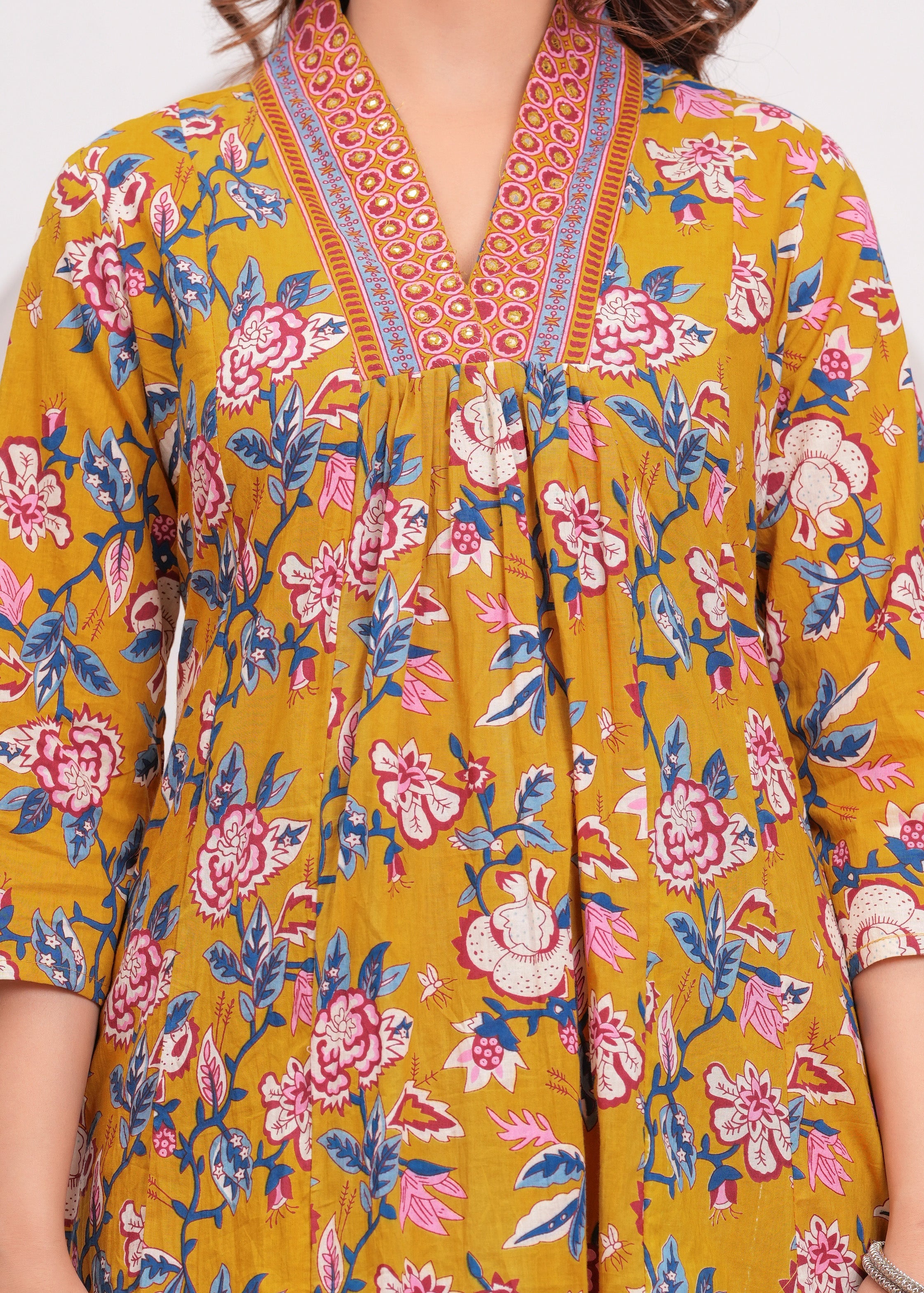 Floral Printed Cotton Kurta and Pant Set with Mulmul Dupatta