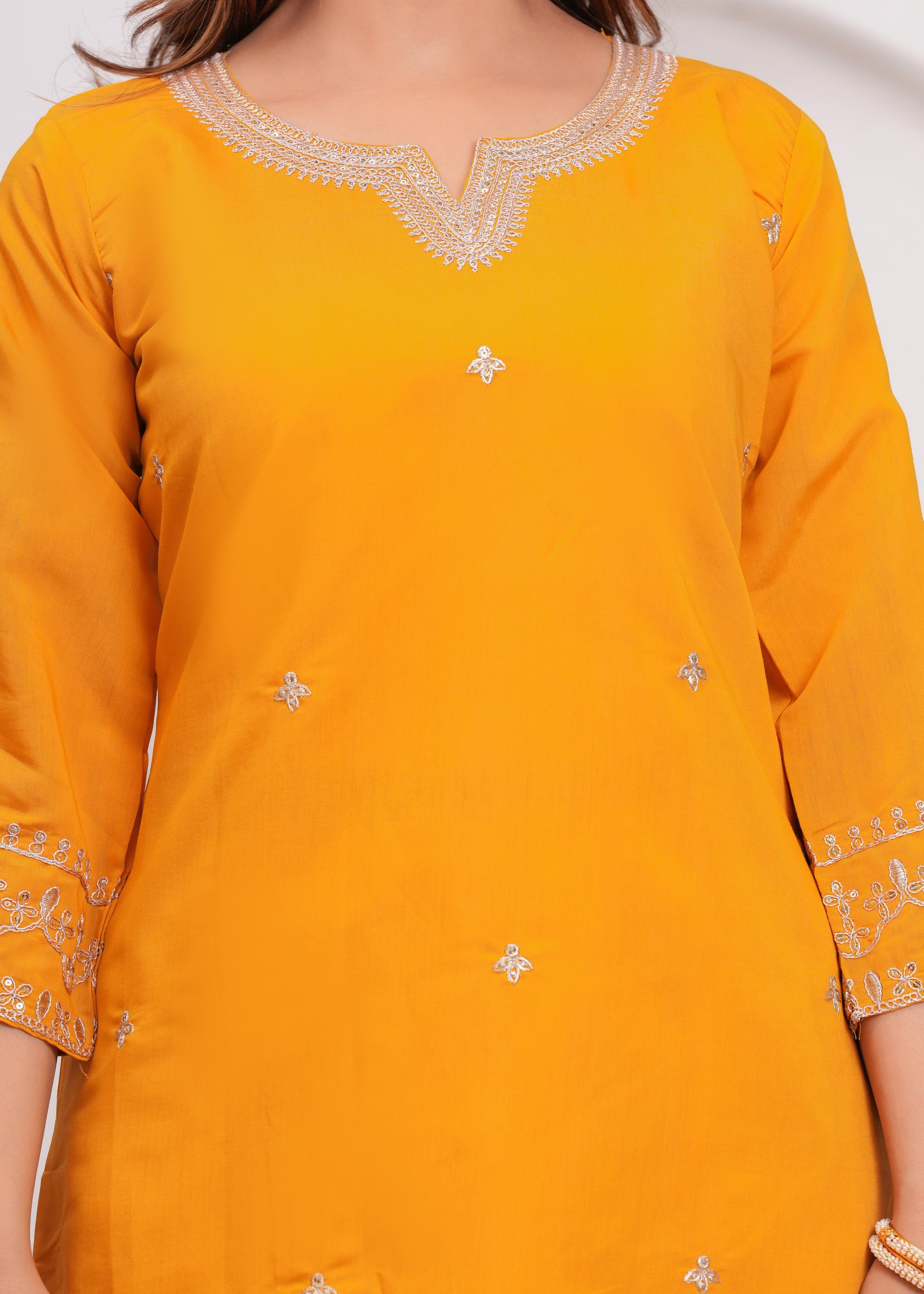 Mustard Embroidered Silk Suit Set with Dupatta
