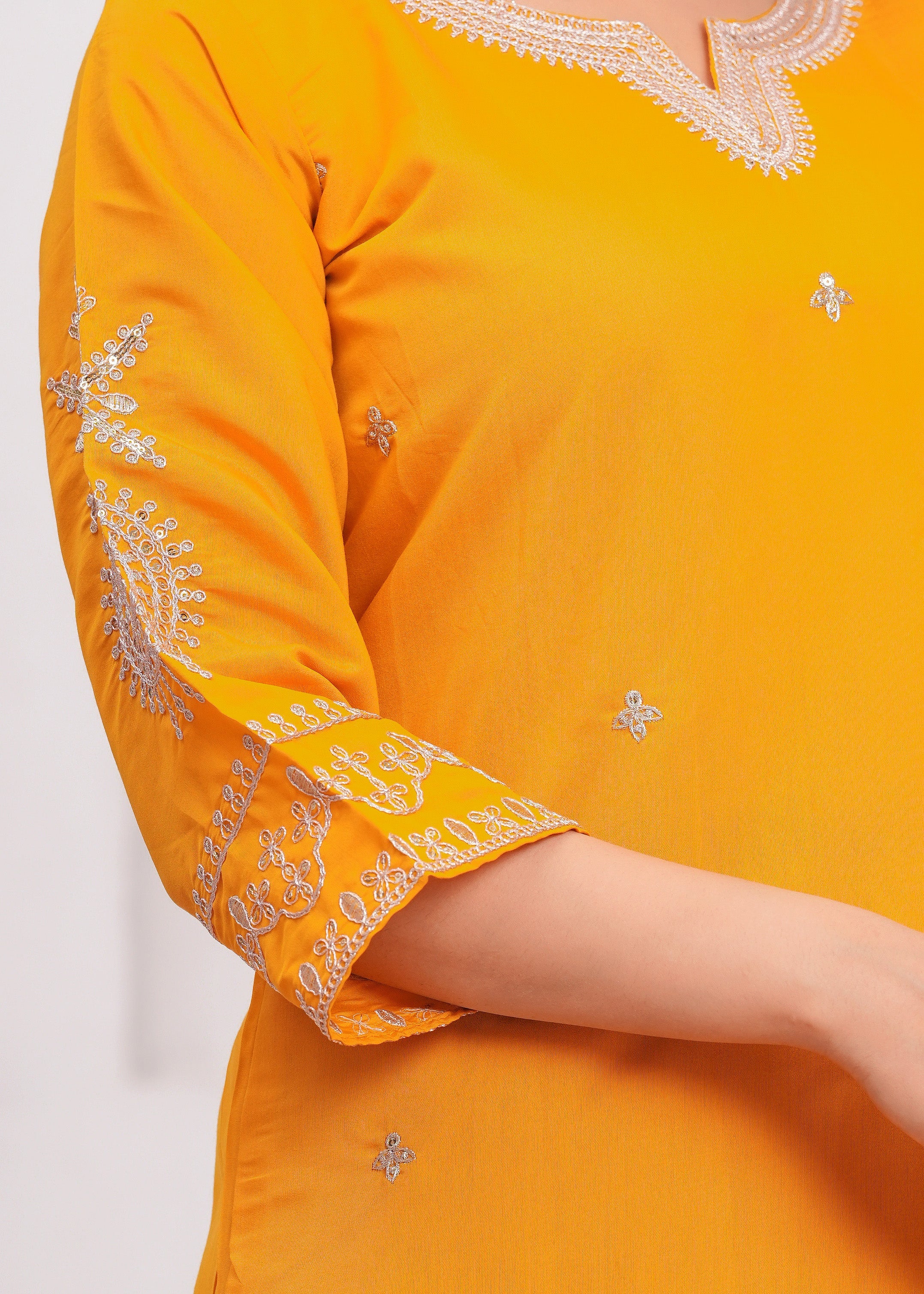 Mustard Embroidered Silk Suit Set with Dupatta