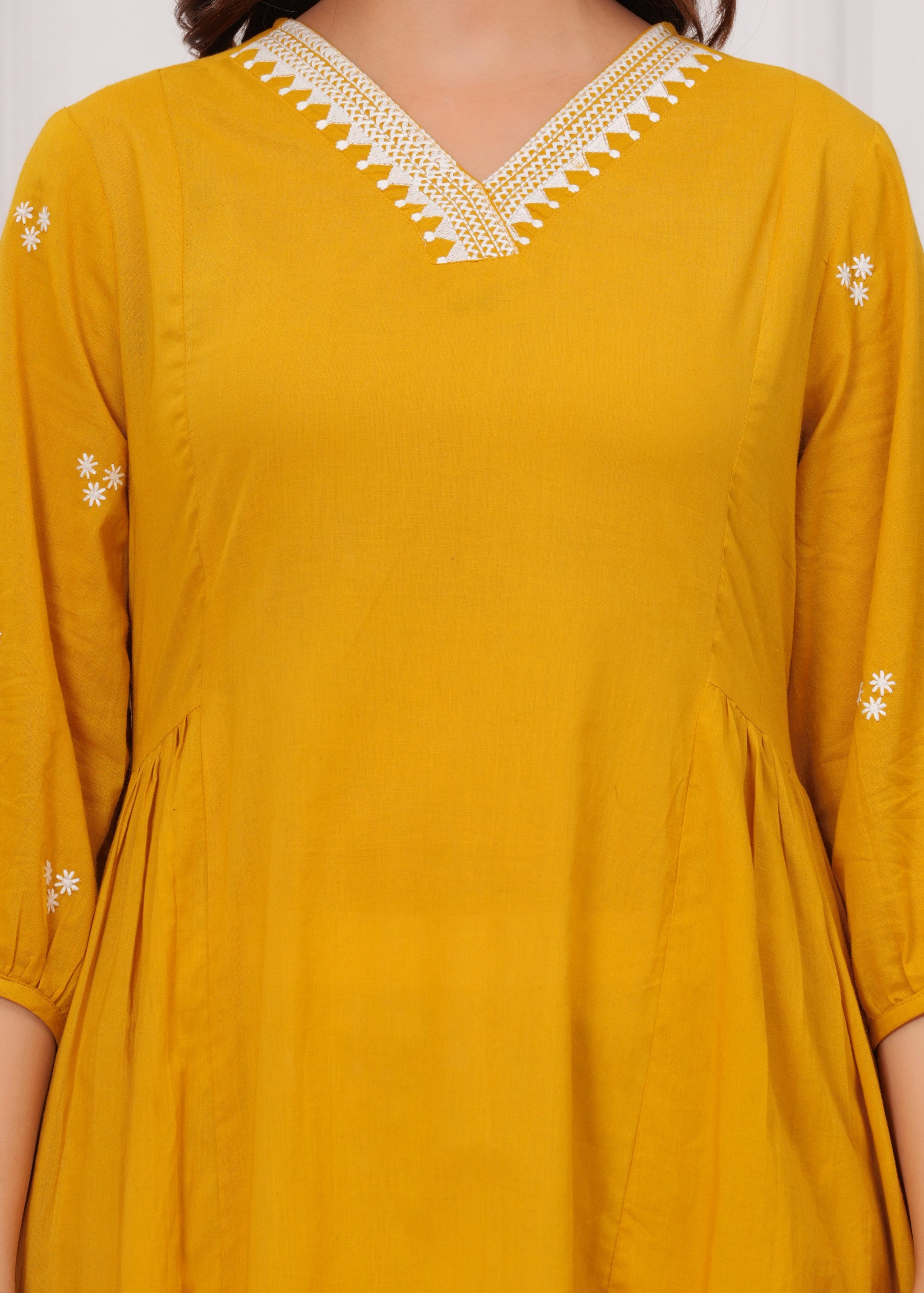 Yellow Brown Embroidered Reyon Kurta and Pant Set