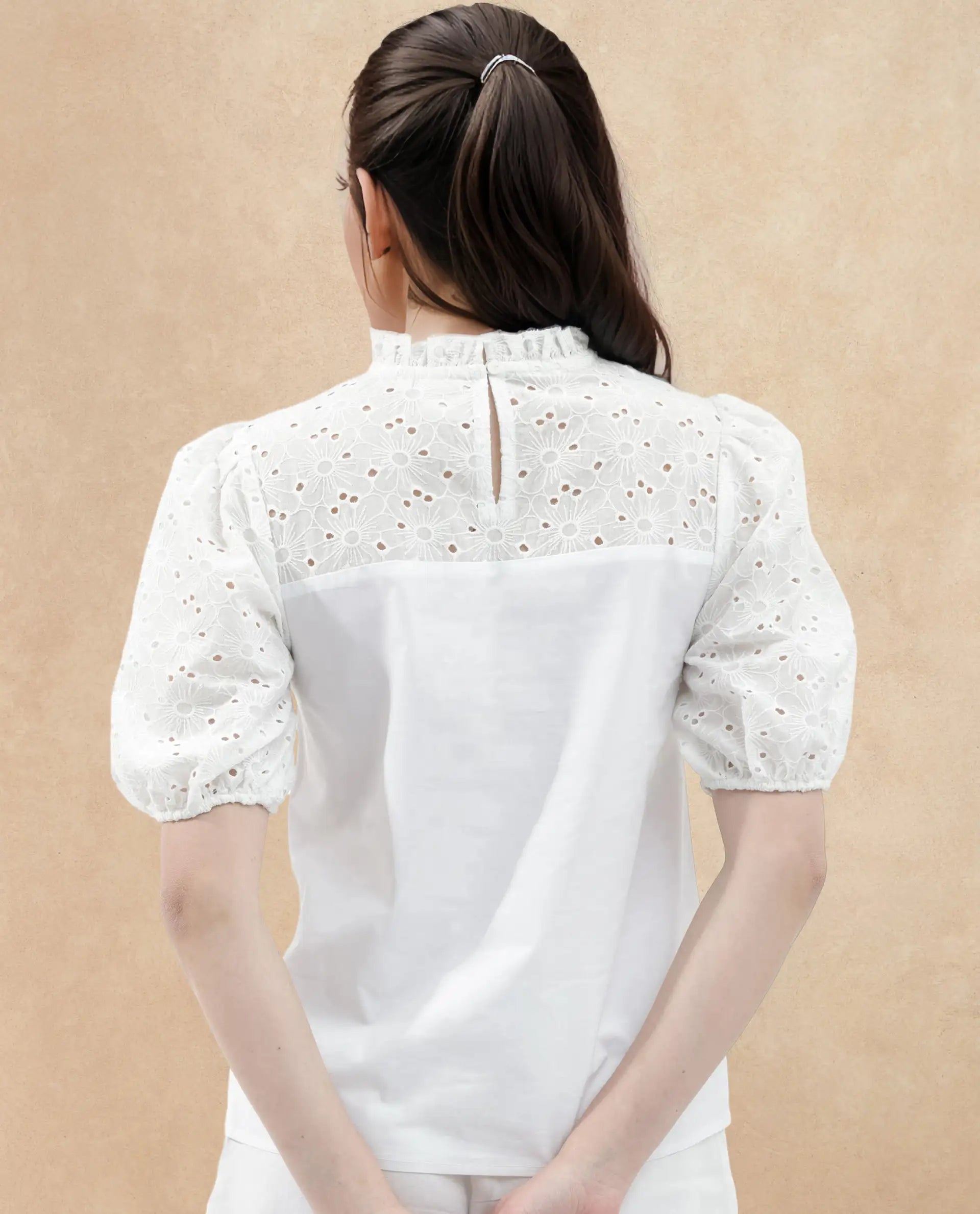 Rareism Women Dunzon White Cotton Fabric Regular Sleeves Collared Neck Solid Regular Length Top