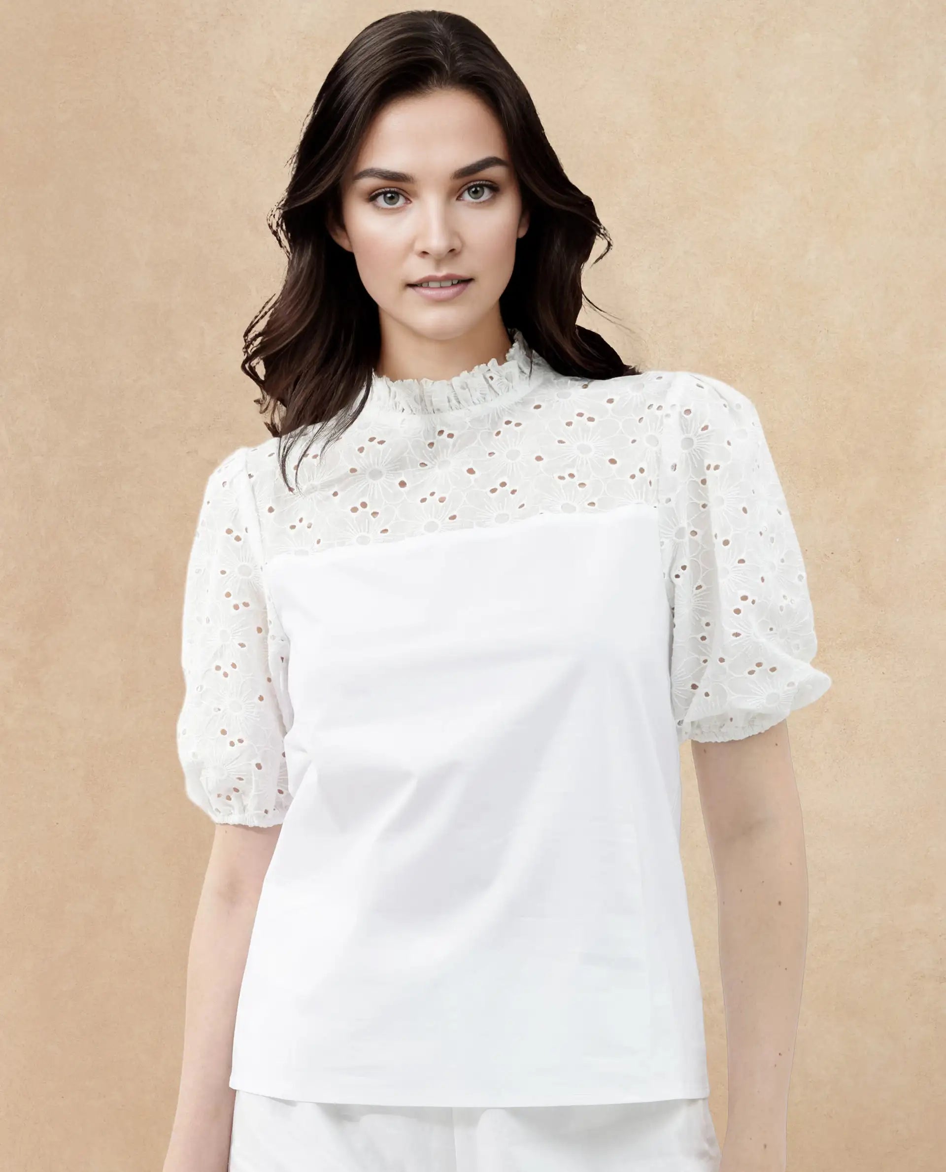 Rareism Women Dunzon White Cotton Fabric Regular Sleeves Collared Neck Solid Regular Length Top