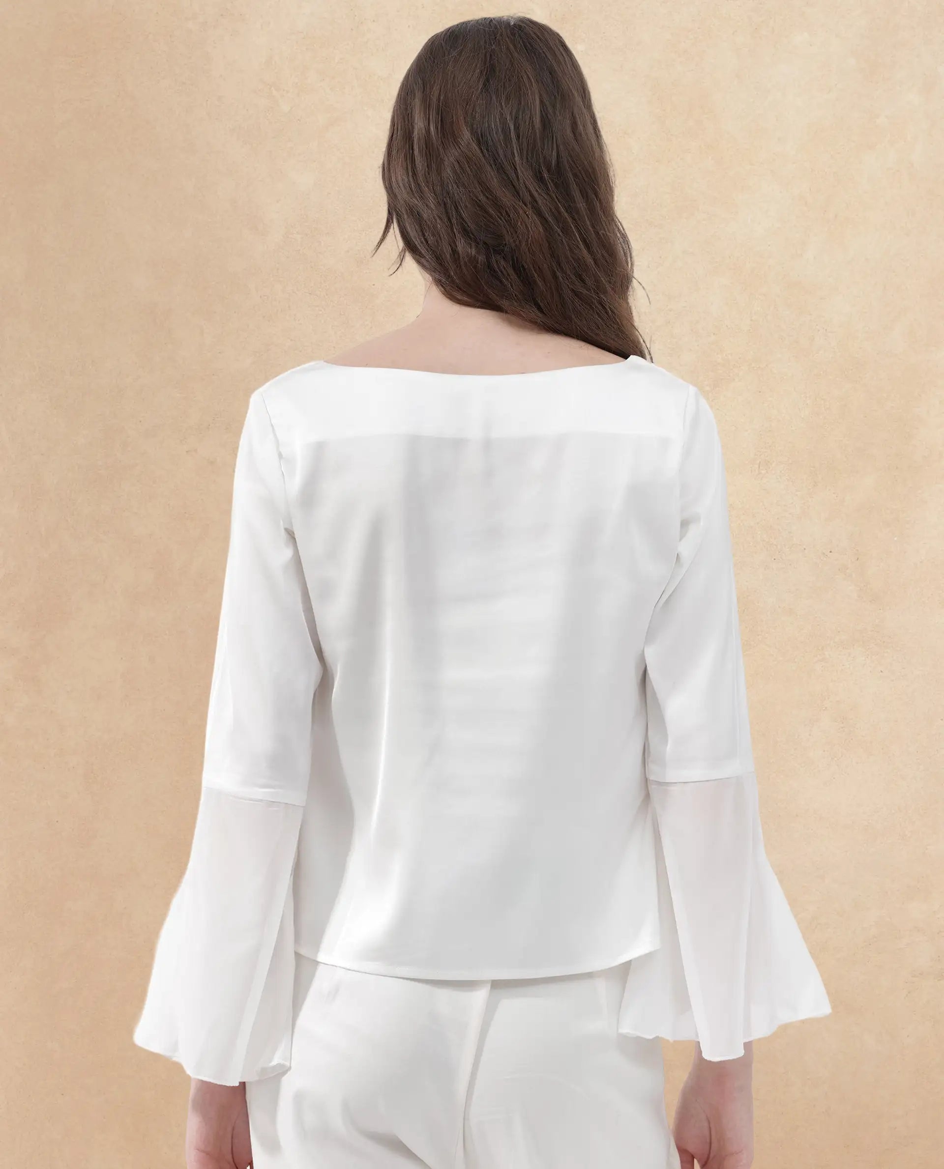 Rareism Women Duvall White Polyester Fabric Full Sleeve Round Neck Solid Regular Length Top