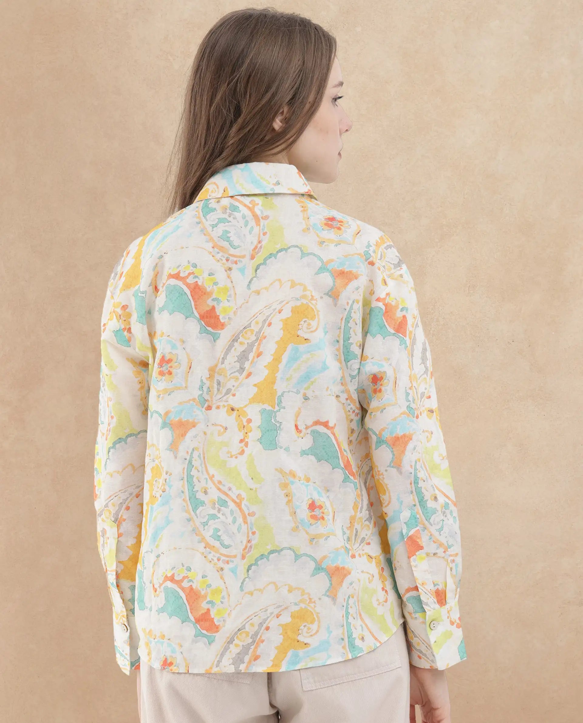 Rareism Women Egor Fluorescent Multi Cotton Fabric Full Sleeves Button Closure Collar Regular Fit Paisley Print Shirt