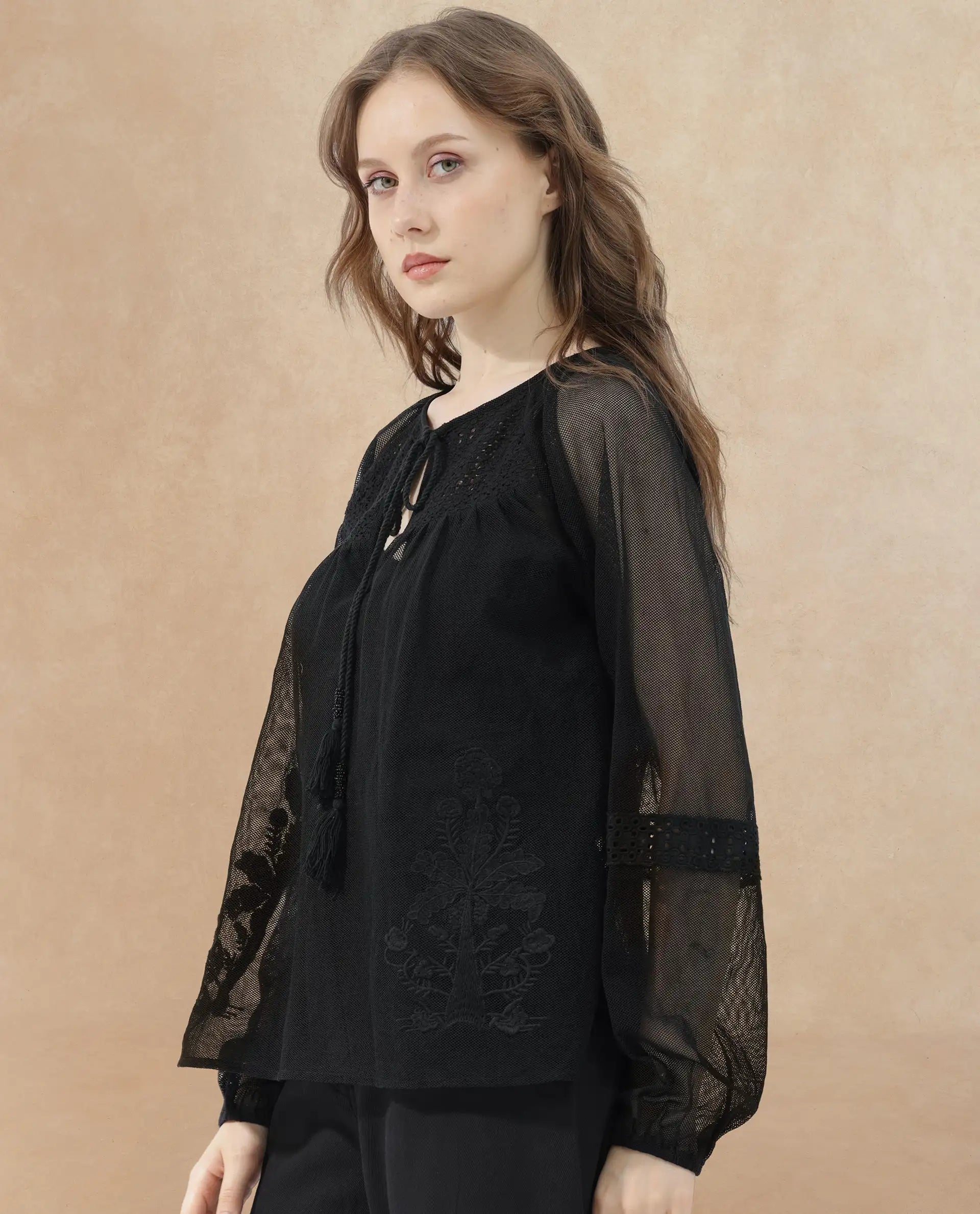 Rareism Womens Ela Black Top Dyed