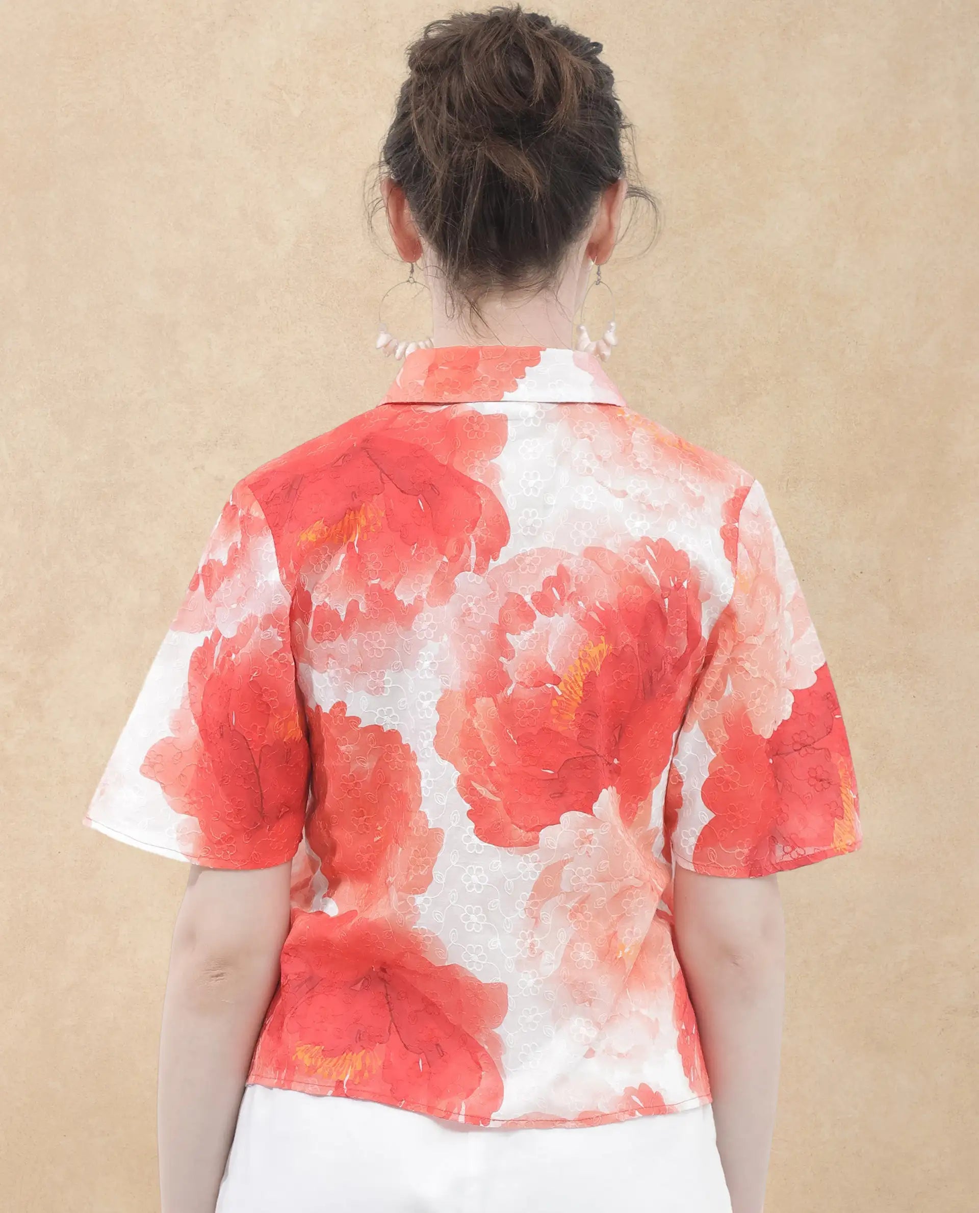 Rareism Women Elmaso Pink Cotton Fabric Full Sleeve Collared Neck   Embroidered Top