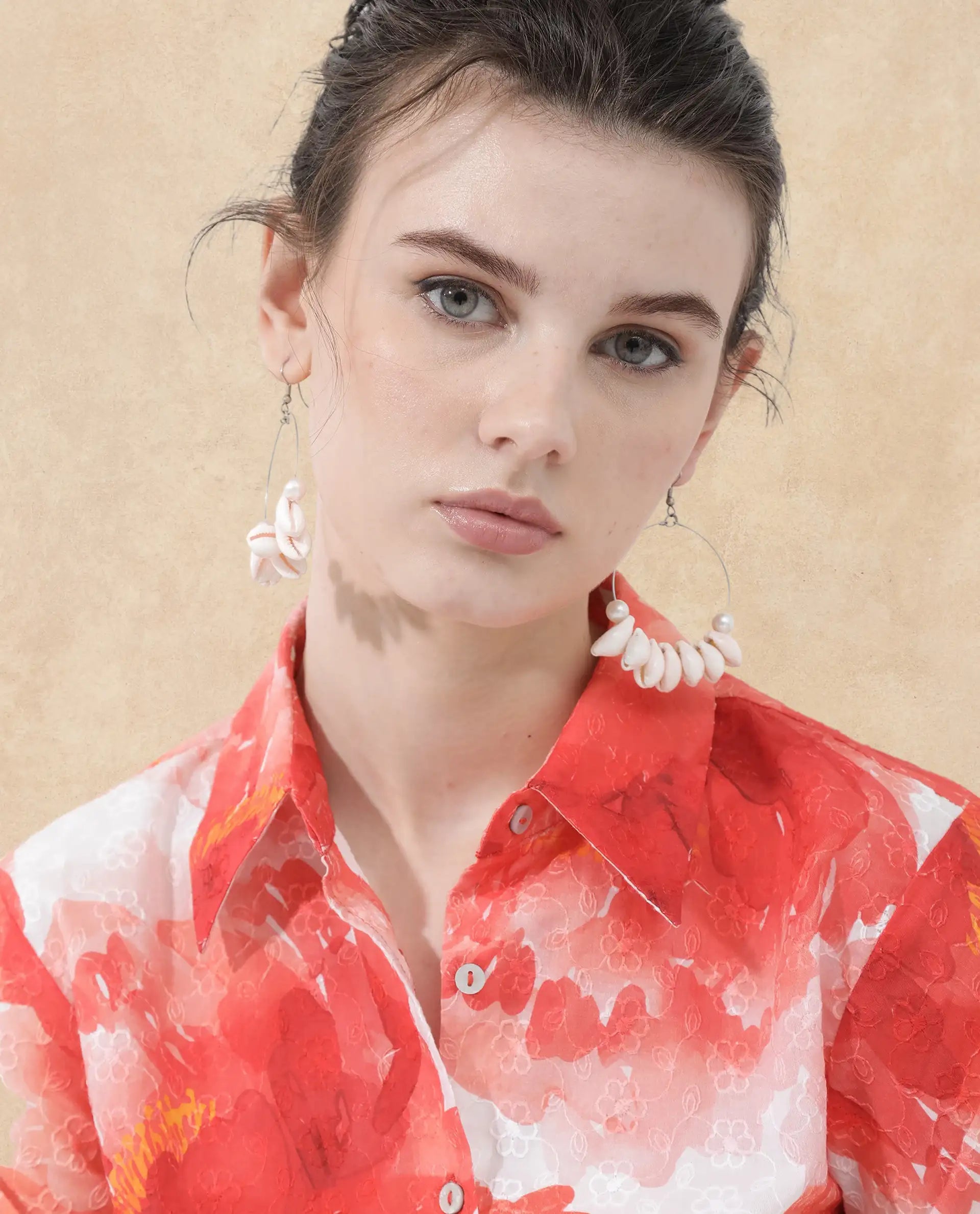 Rareism Women Elmaso Pink Cotton Fabric Full Sleeve Collared Neck   Embroidered Top