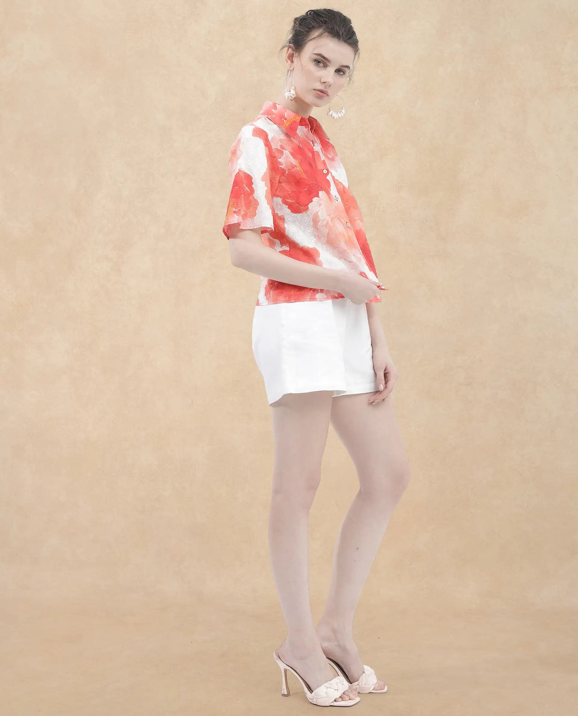 Rareism Women Elmaso Pink Cotton Fabric Full Sleeve Collared Neck   Embroidered Top