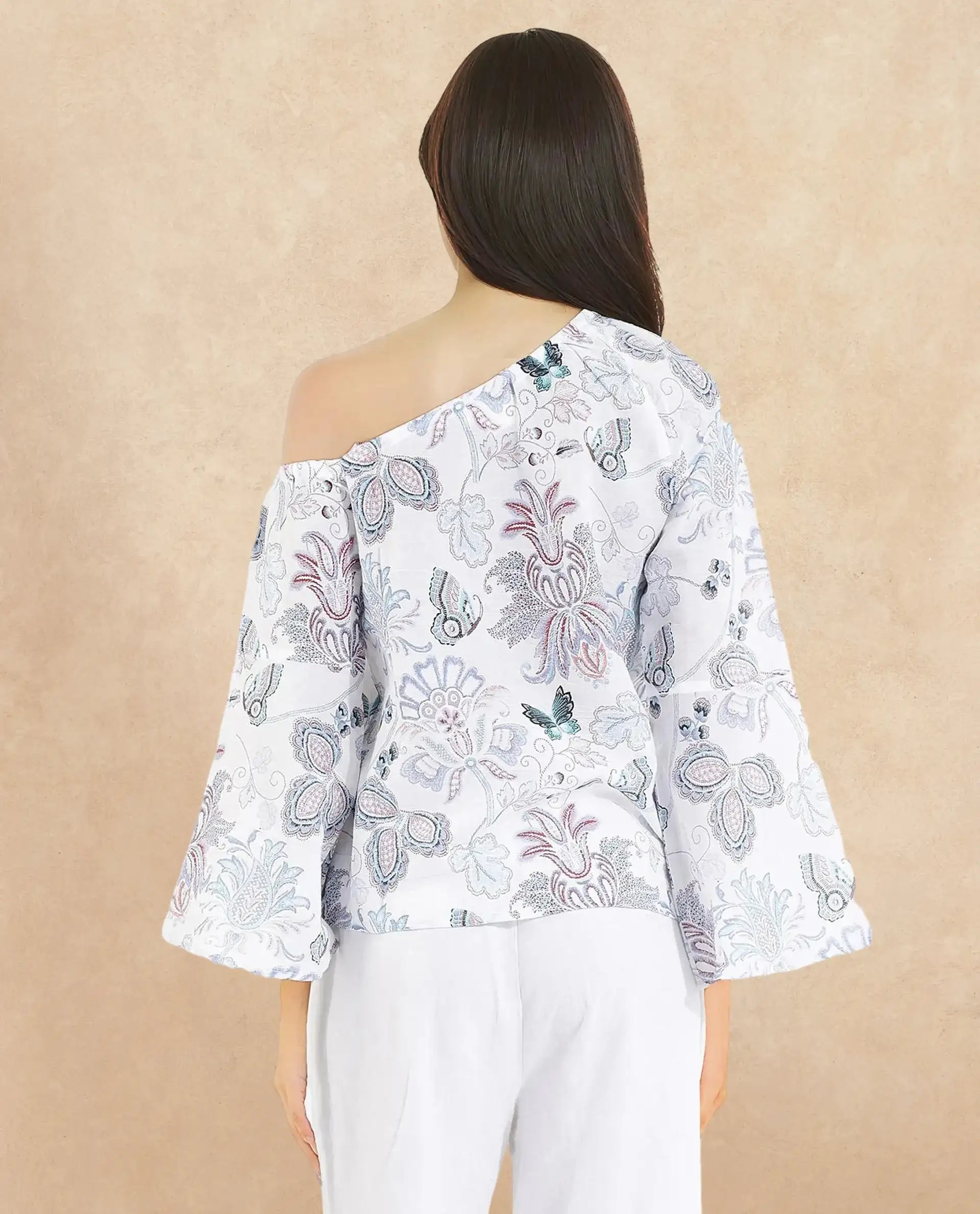 Rareism Women Feightono Light Multi Full Sleeve One Shoulder Paisley Print Top