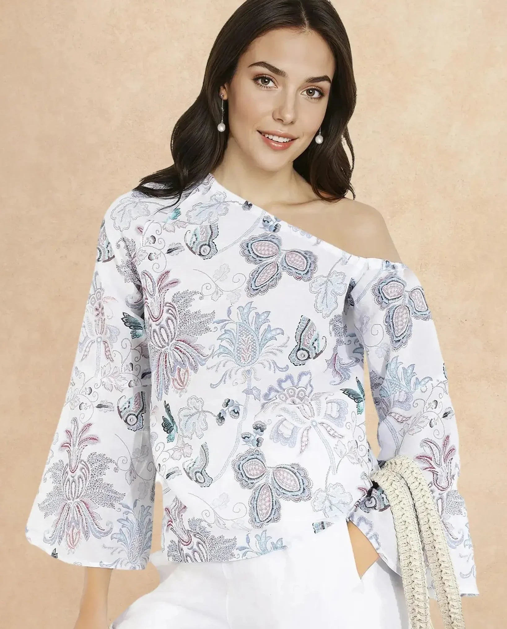 Rareism Women Feightono Light Multi Full Sleeve One Shoulder Paisley Print Top