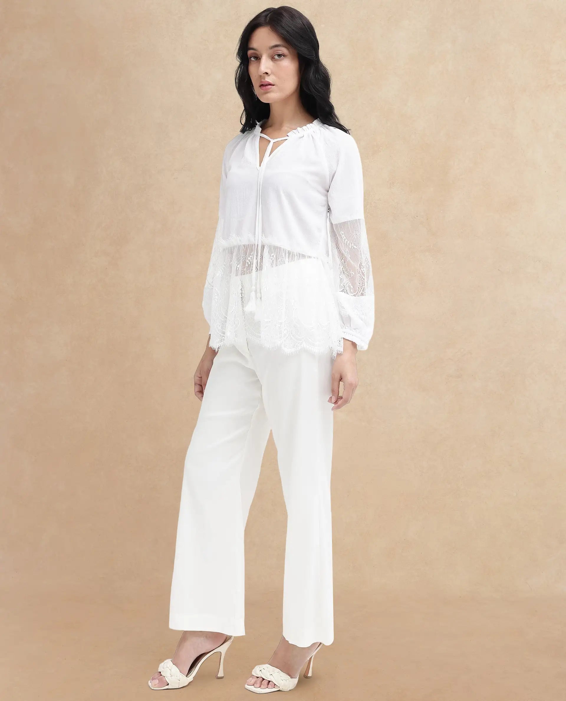 Rareism Womens Florida White Top Full Sleeve Solid