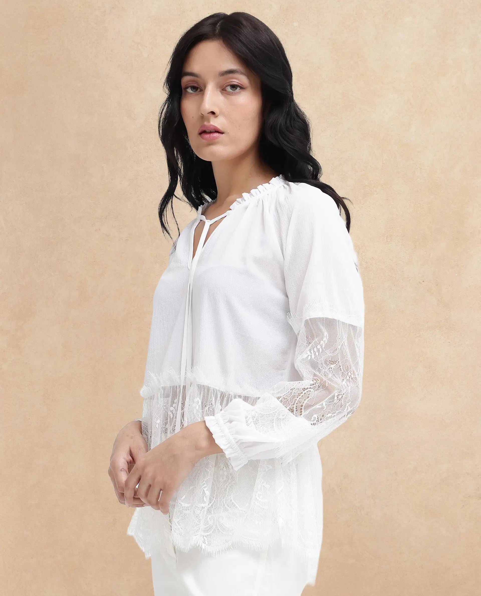 Rareism Womens Florida White Top Full Sleeve Solid