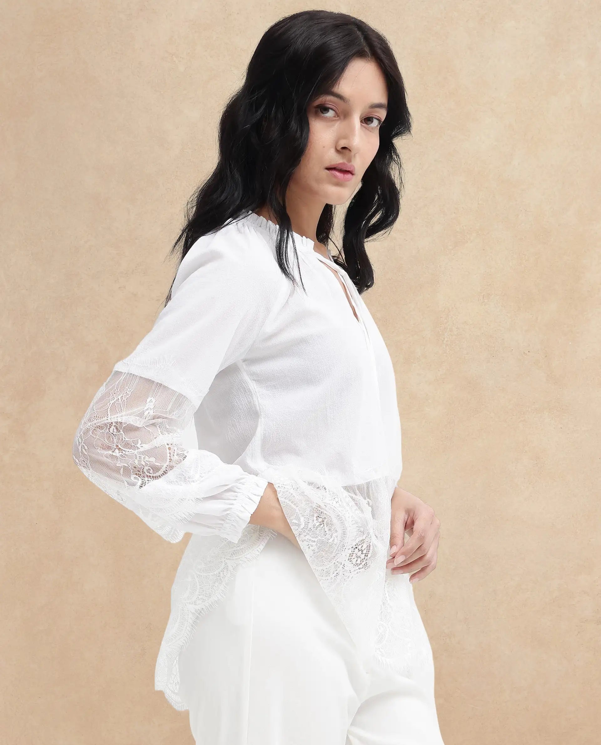 Rareism Womens Florida White Top Full Sleeve Solid