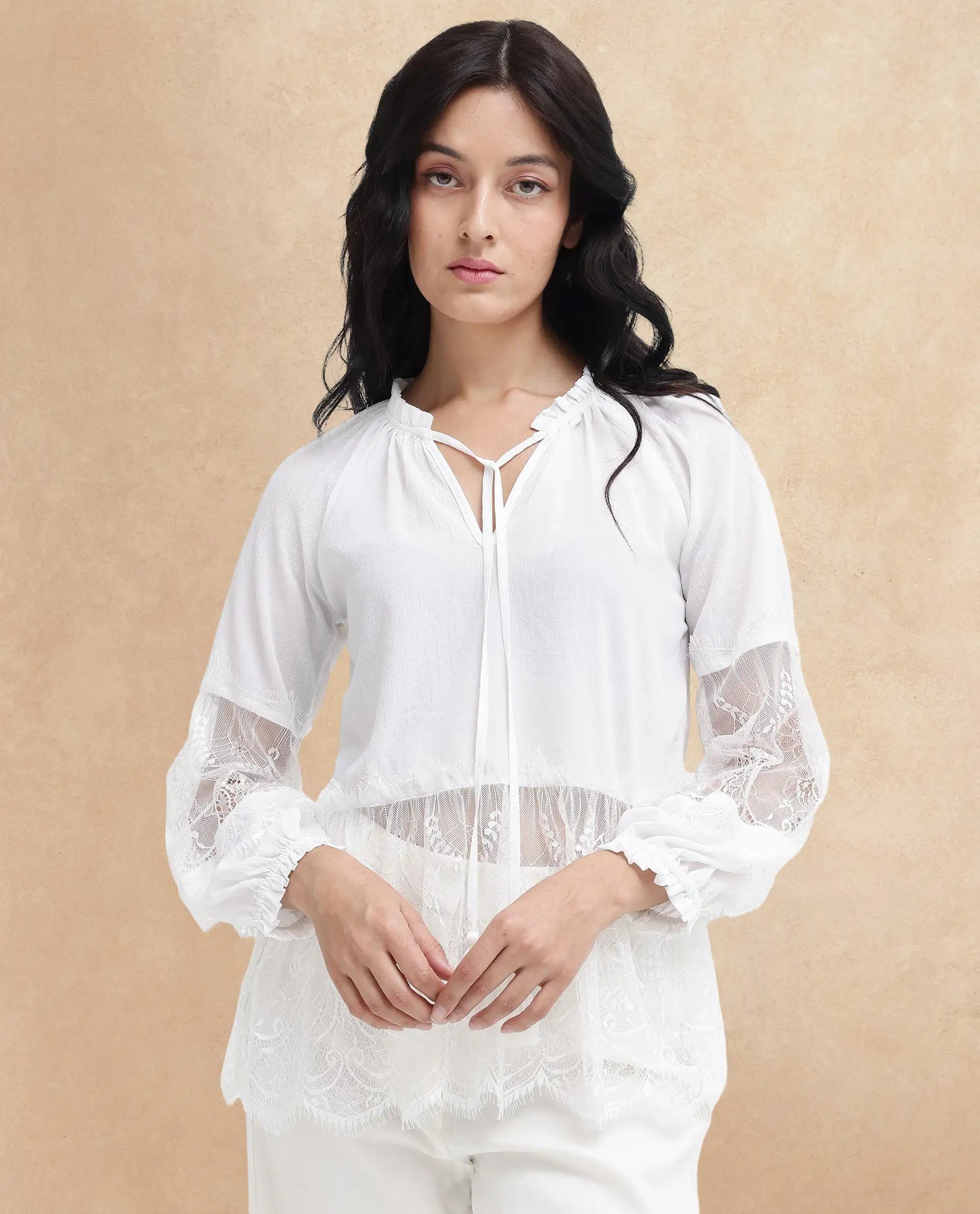 Rareism Womens Florida White Top Full Sleeve Solid