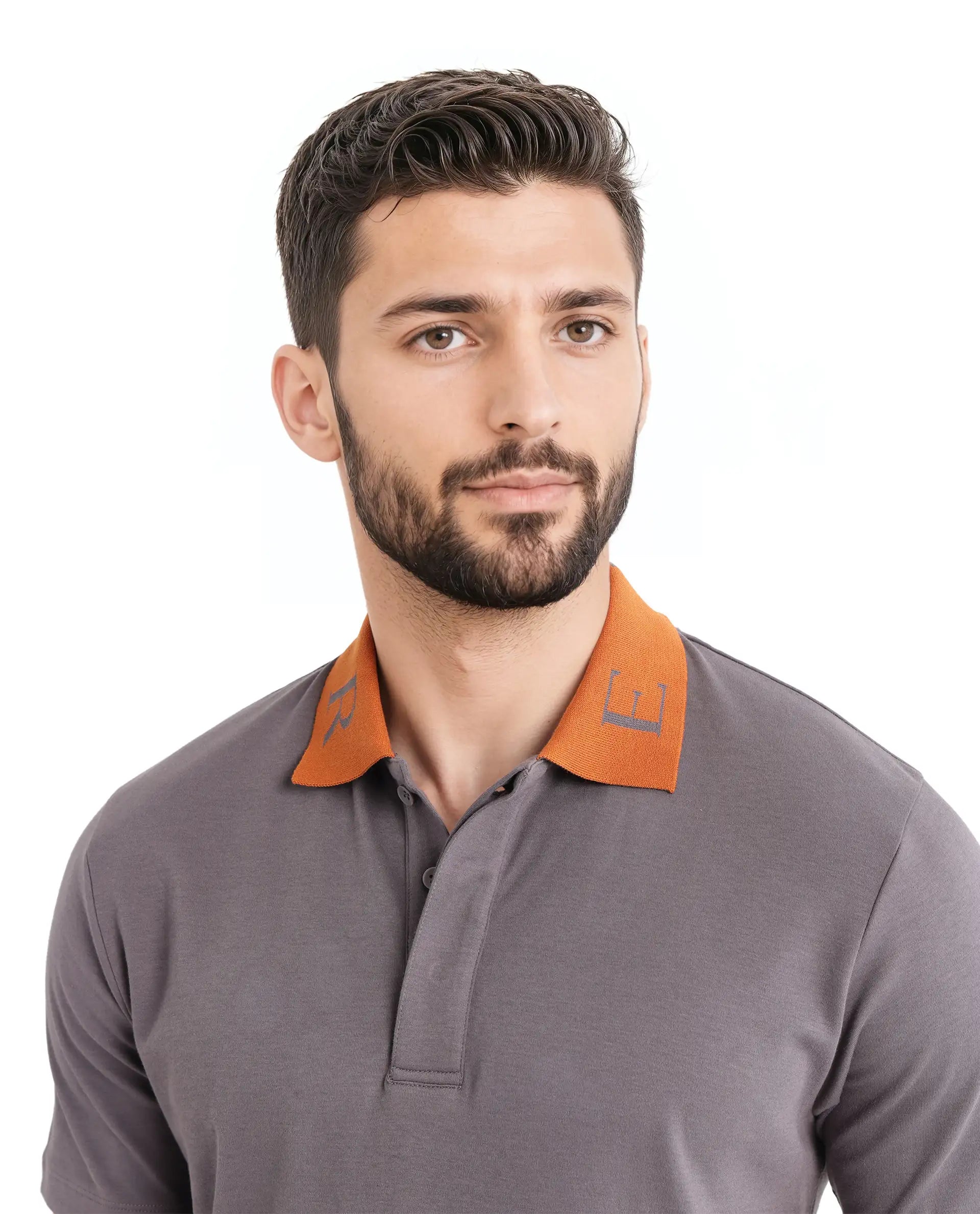 Rare Rabbit Men Frow Grey Cotton Fabric Short Sleeve Contrast Collar with Embroidered Details Button Closure Polo