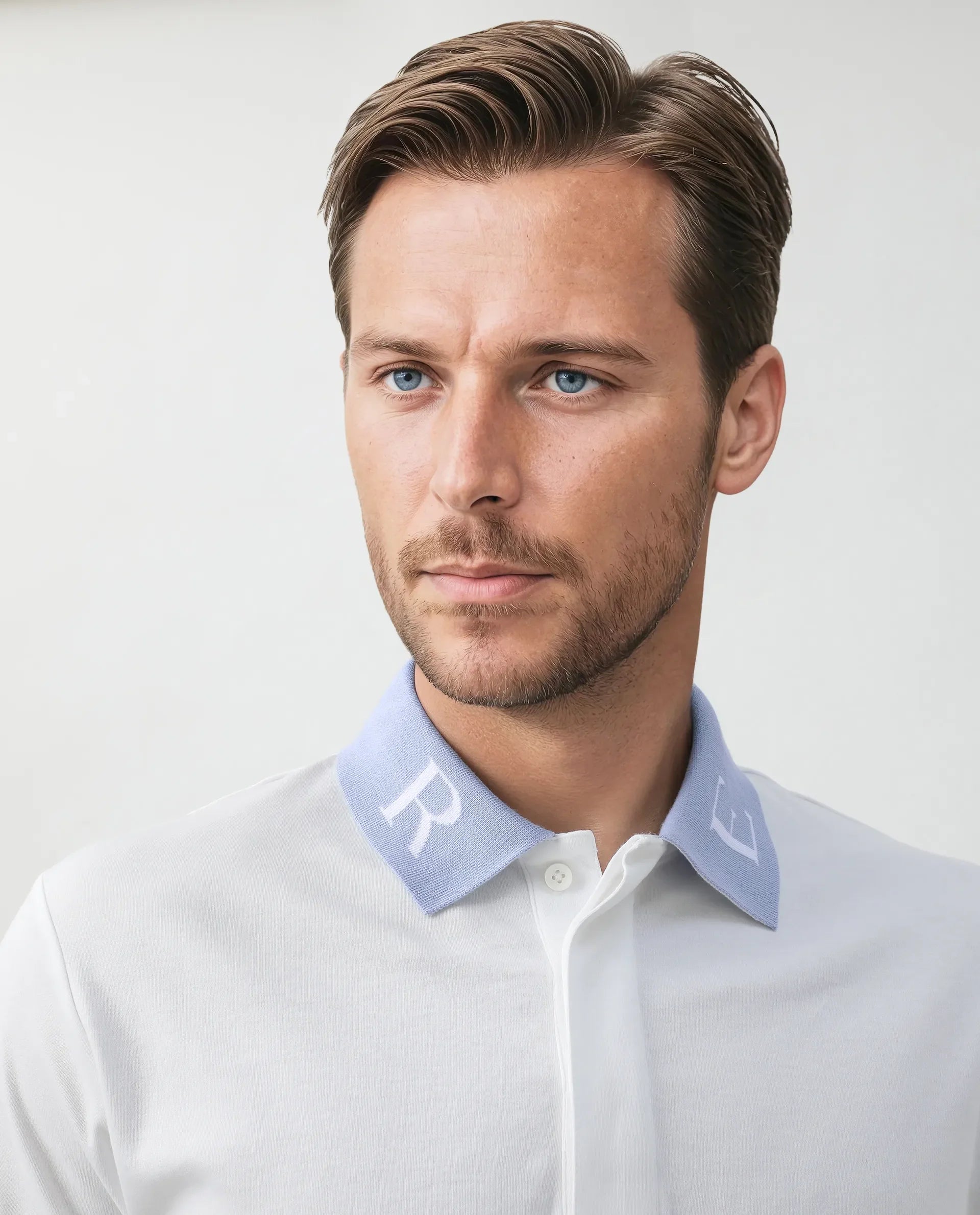 Rare Rabbit Men Frow White Cotton Fabric Short Sleeve Contrast Collar with Embroidered Details Button Closure Polo