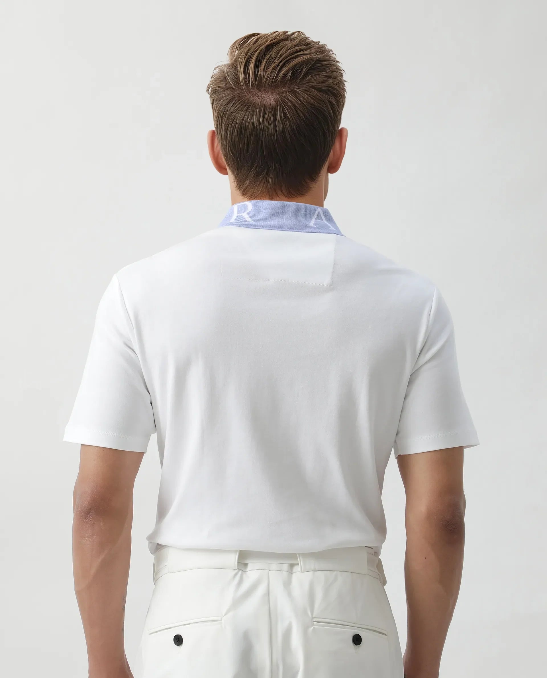 Rare Rabbit Men Frow White Cotton Fabric Short Sleeve Contrast Collar with Embroidered Details Button Closure Polo