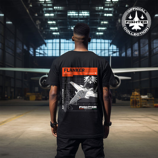 Black & Beige Flanker Blueprint Fighter Oversized T-Shirt