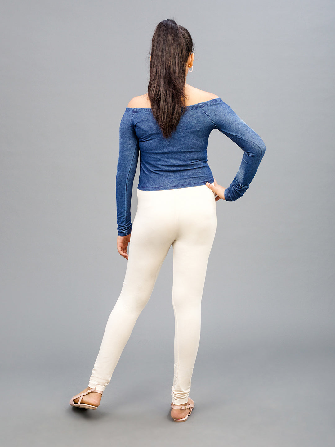 Ecru Cotton Stretch  Ankle Length Leggings