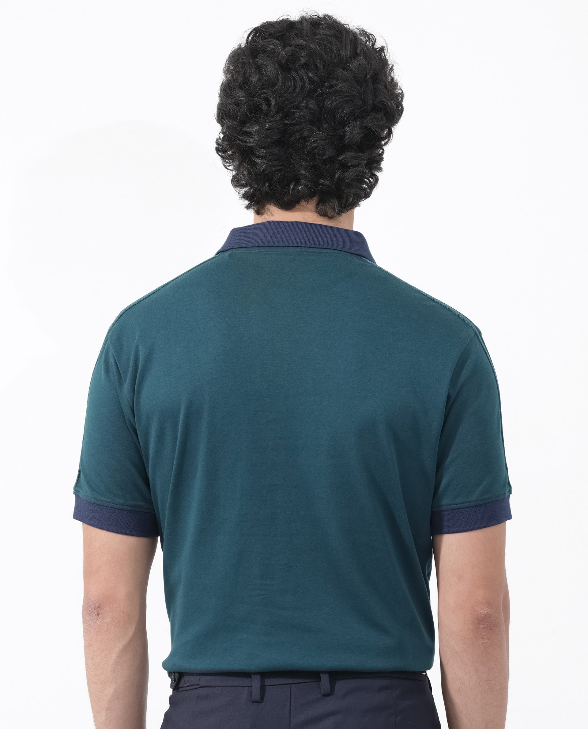 Rare Rabbit Mens Geller Petrol Short Sleeve Contrast Collar with Tape Detail Solid Polo