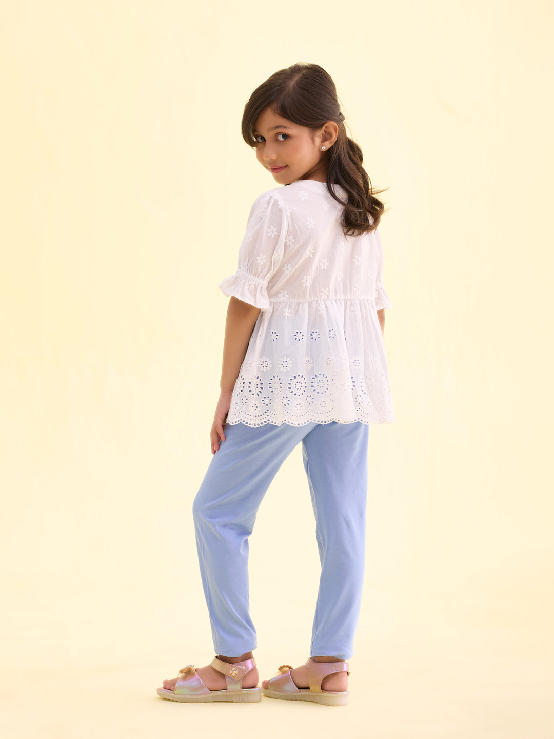 Baby Blue Cotton Stretch  Ankle Length Leggings