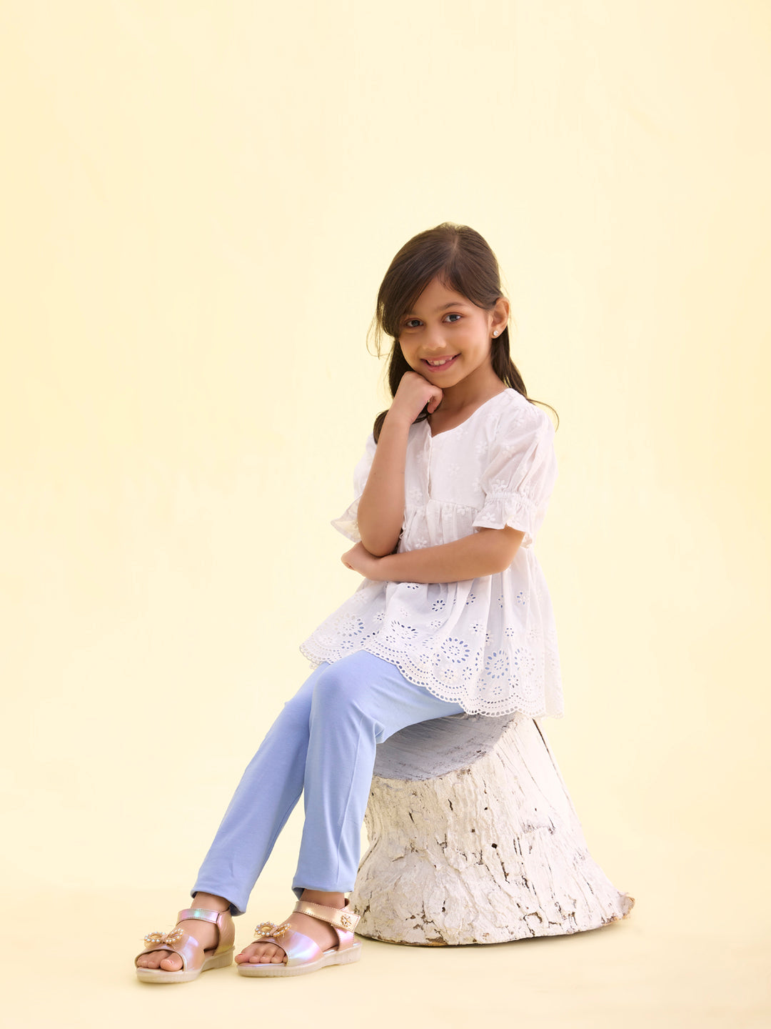 Baby Blue Cotton Stretch  Ankle Length Leggings